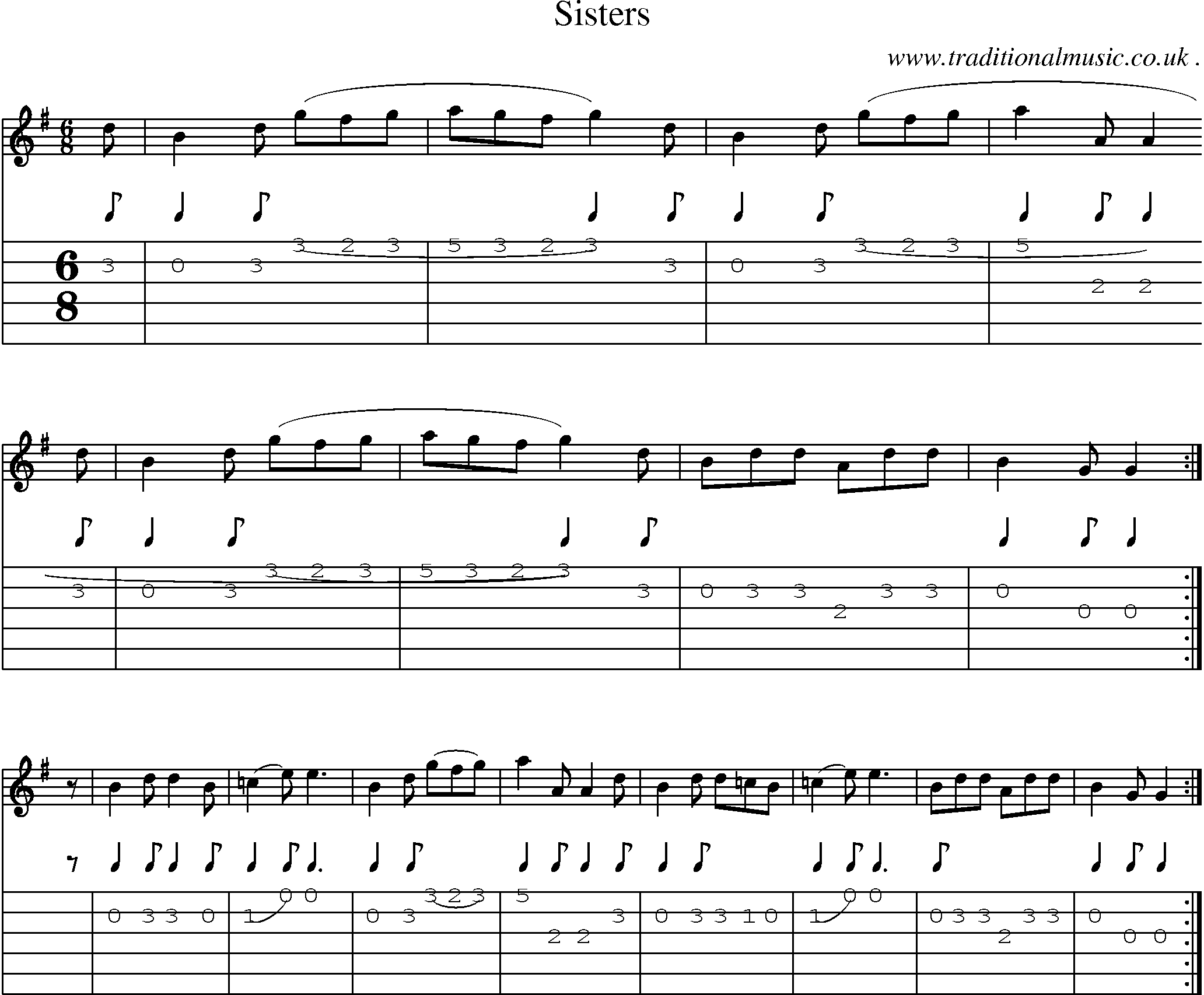 Music Score and Guitar Tabs for Sisters
