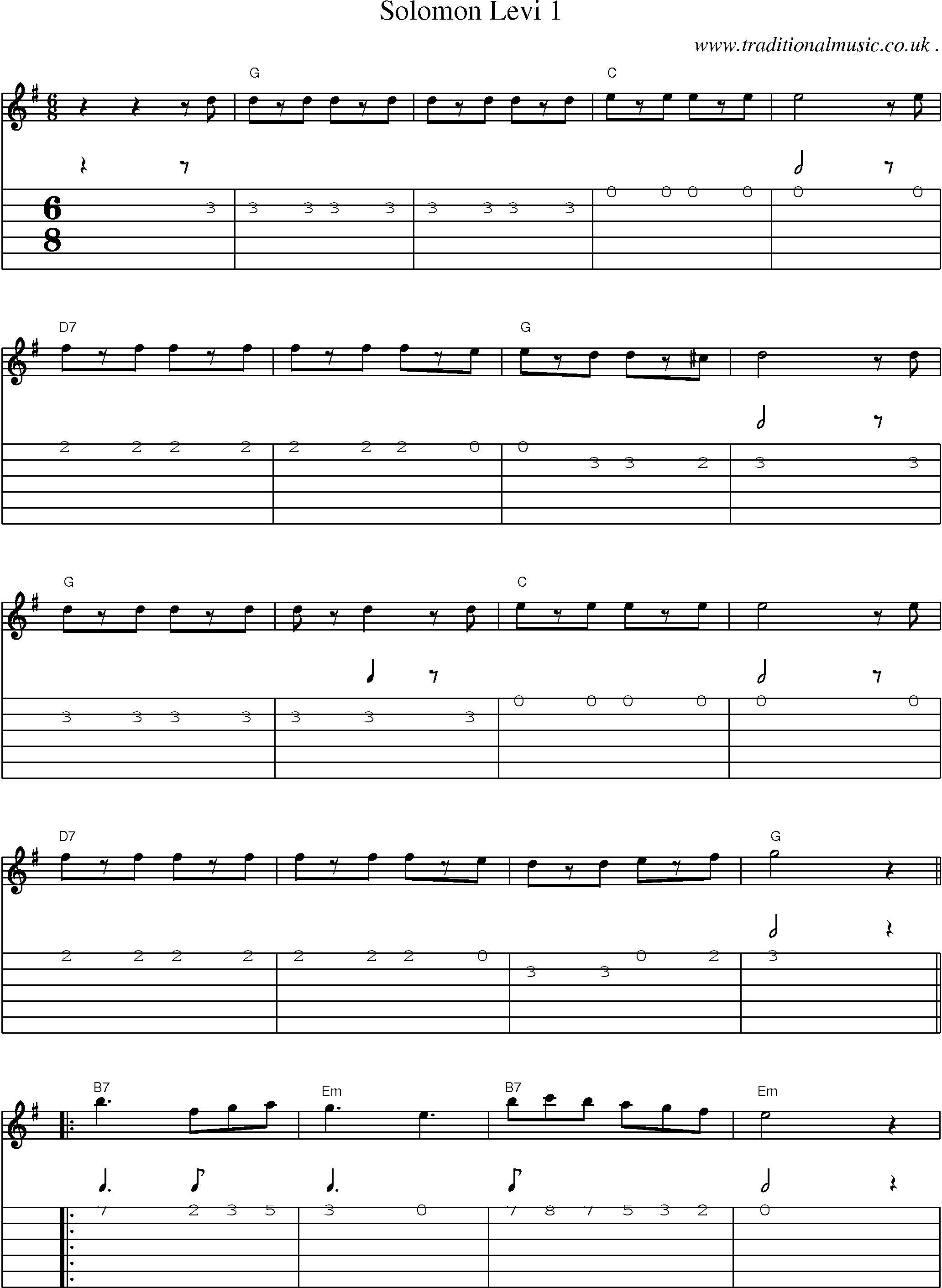 Music Score and Guitar Tabs for Solomon Levi 1