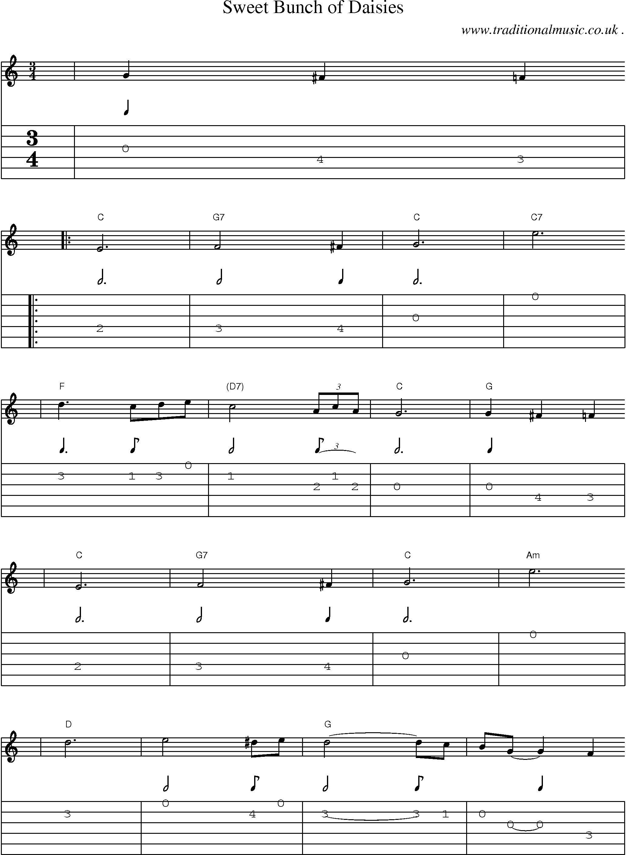 Music Score and Guitar Tabs for Sweet Bunch Of Daisies