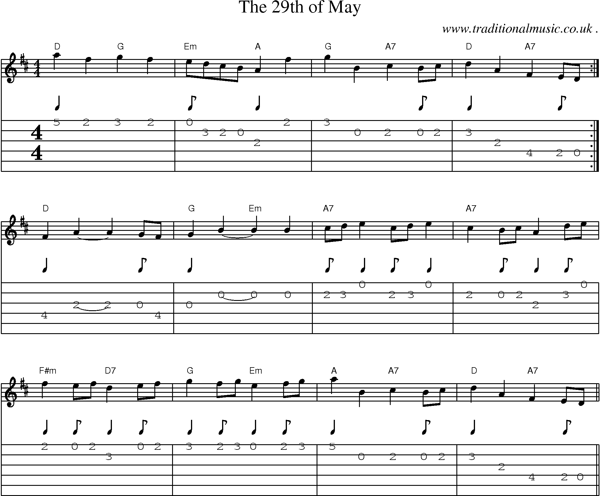 Music Score and Guitar Tabs for The 29th Of May