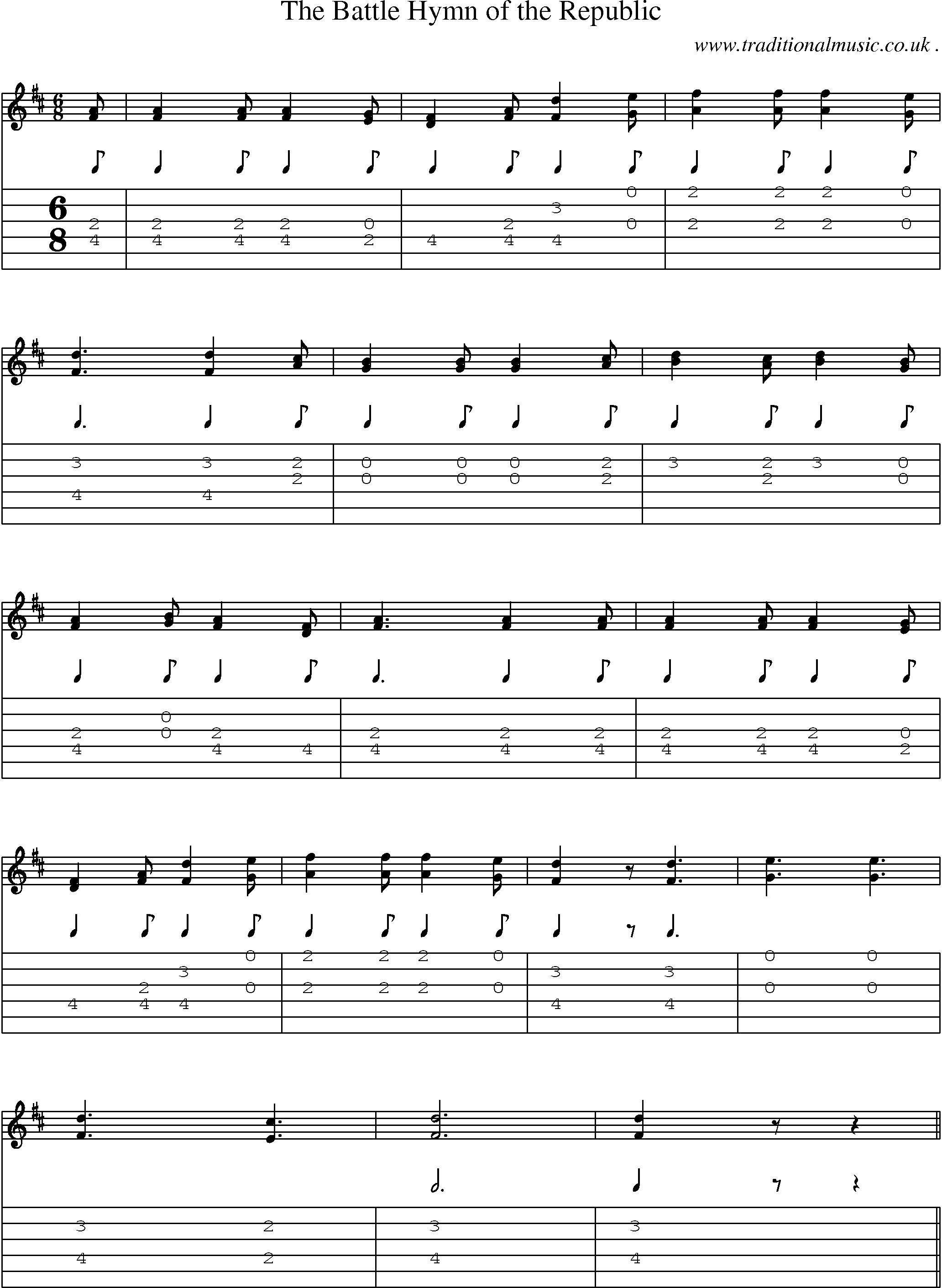 Music Score and Guitar Tabs for The Battle Hymn Of The Republic