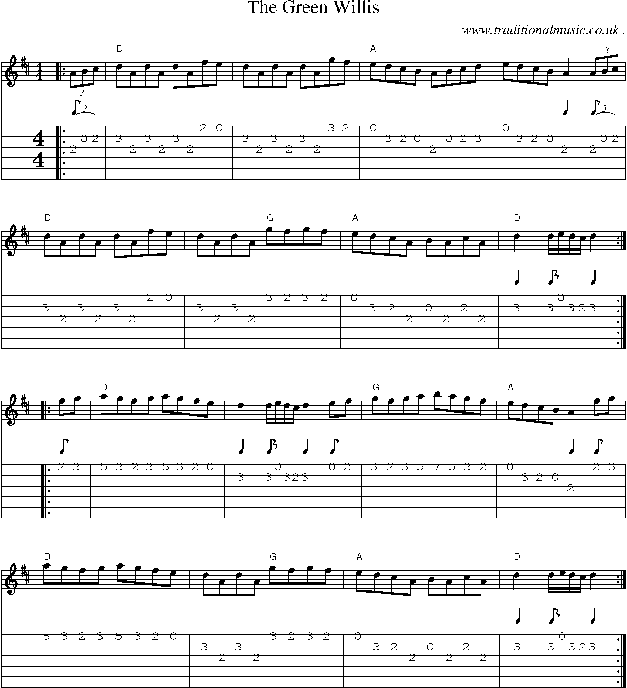 Music Score and Guitar Tabs for The Green Willis