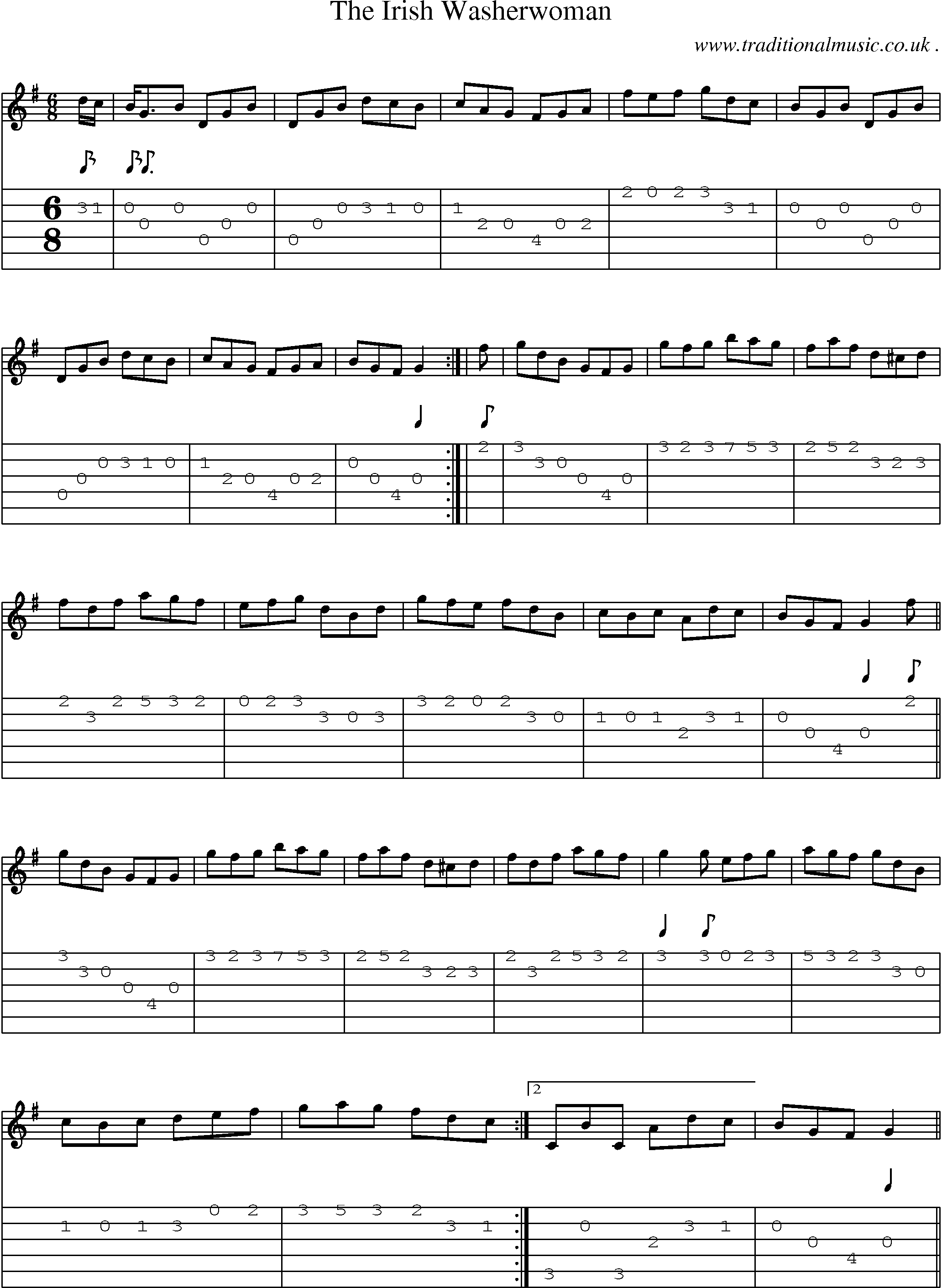 Music Score and Guitar Tabs for The Irish Washerwoman