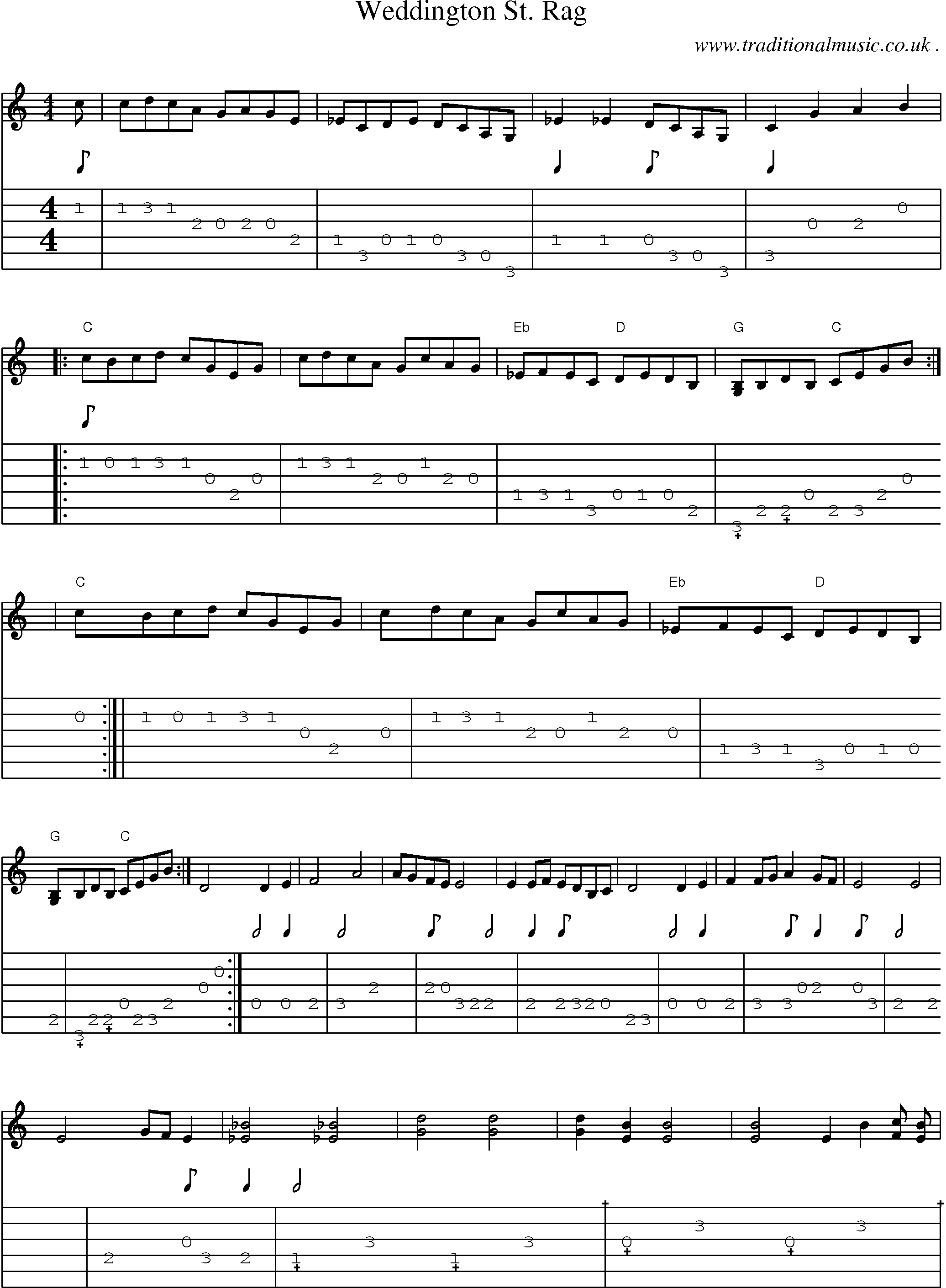 Music Score and Guitar Tabs for Weddington St Rag