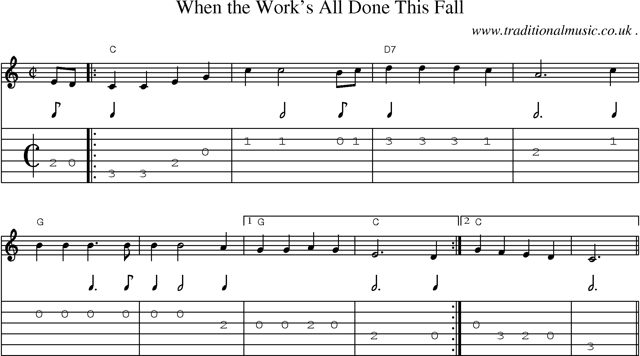 Music Score and Guitar Tabs for When The Works All Done This Fall