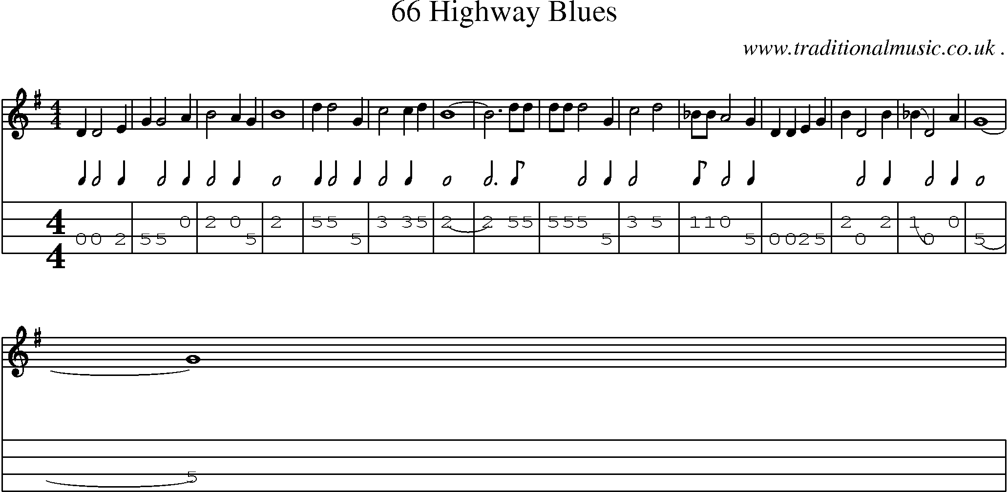 Music Score and Mandolin Tabs for 66 Highway Blues