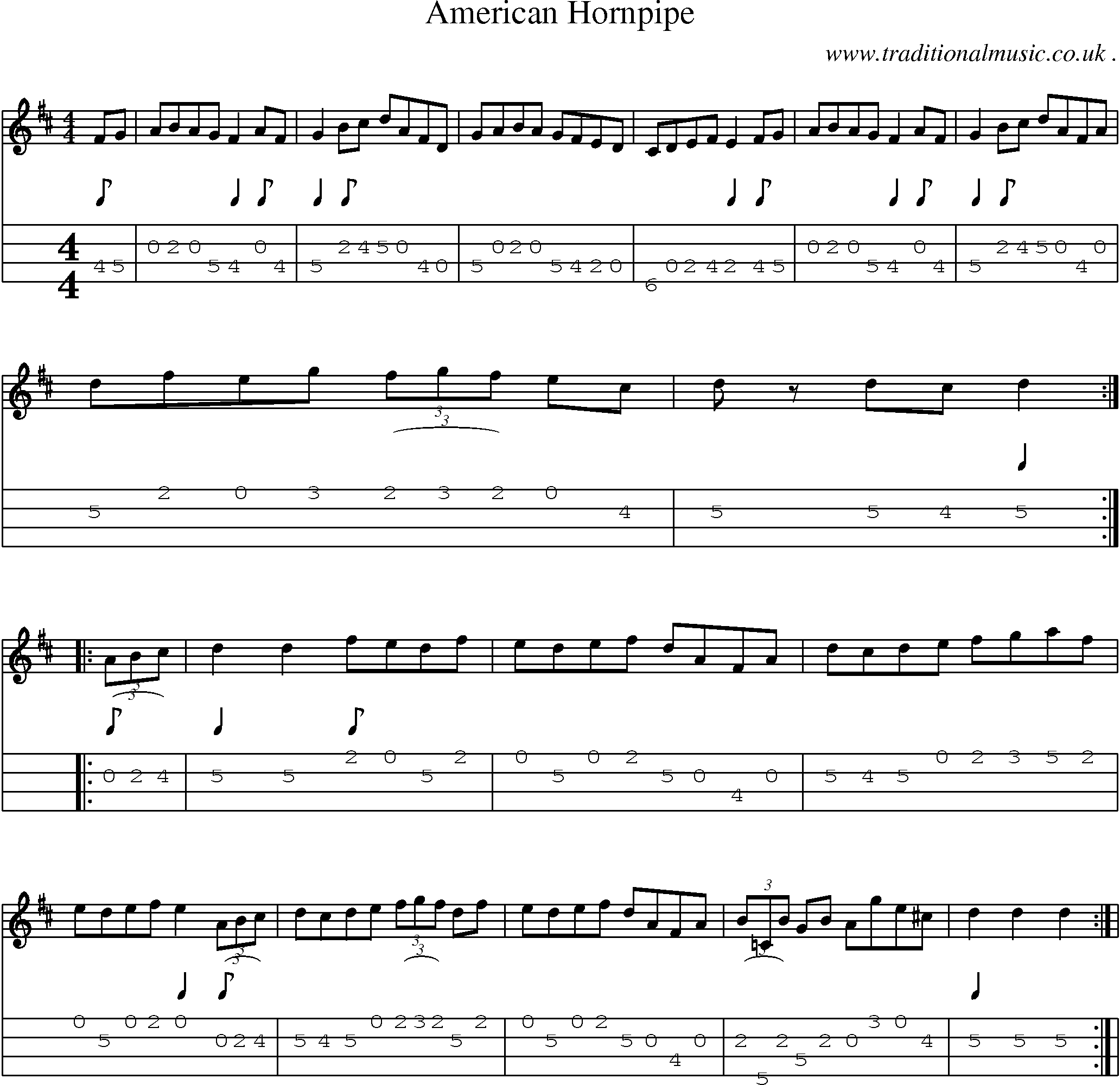 Music Score and Mandolin Tabs for American Hornpipe
