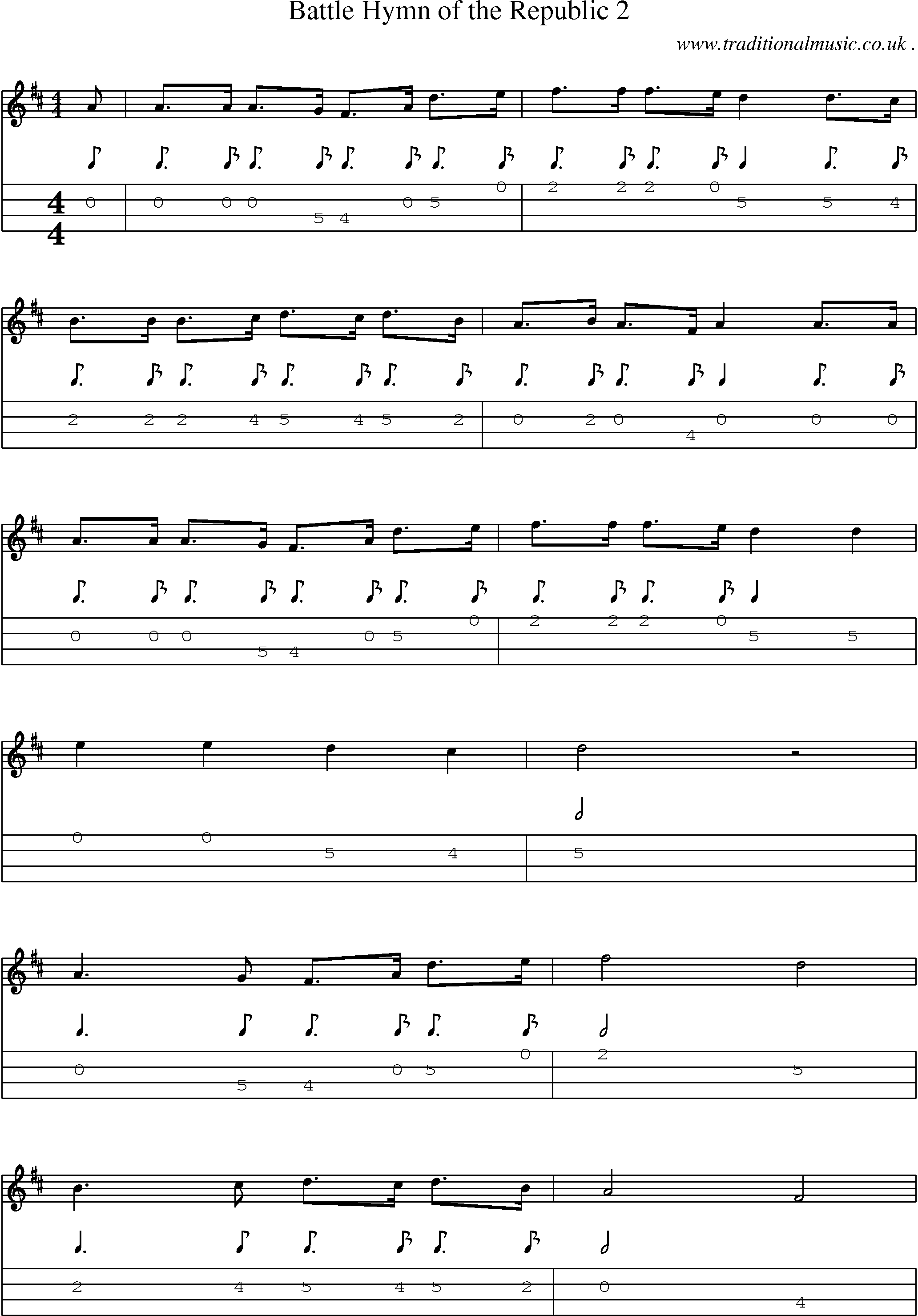 Music Score and Mandolin Tabs for Battle Hymn Of The Republic 2