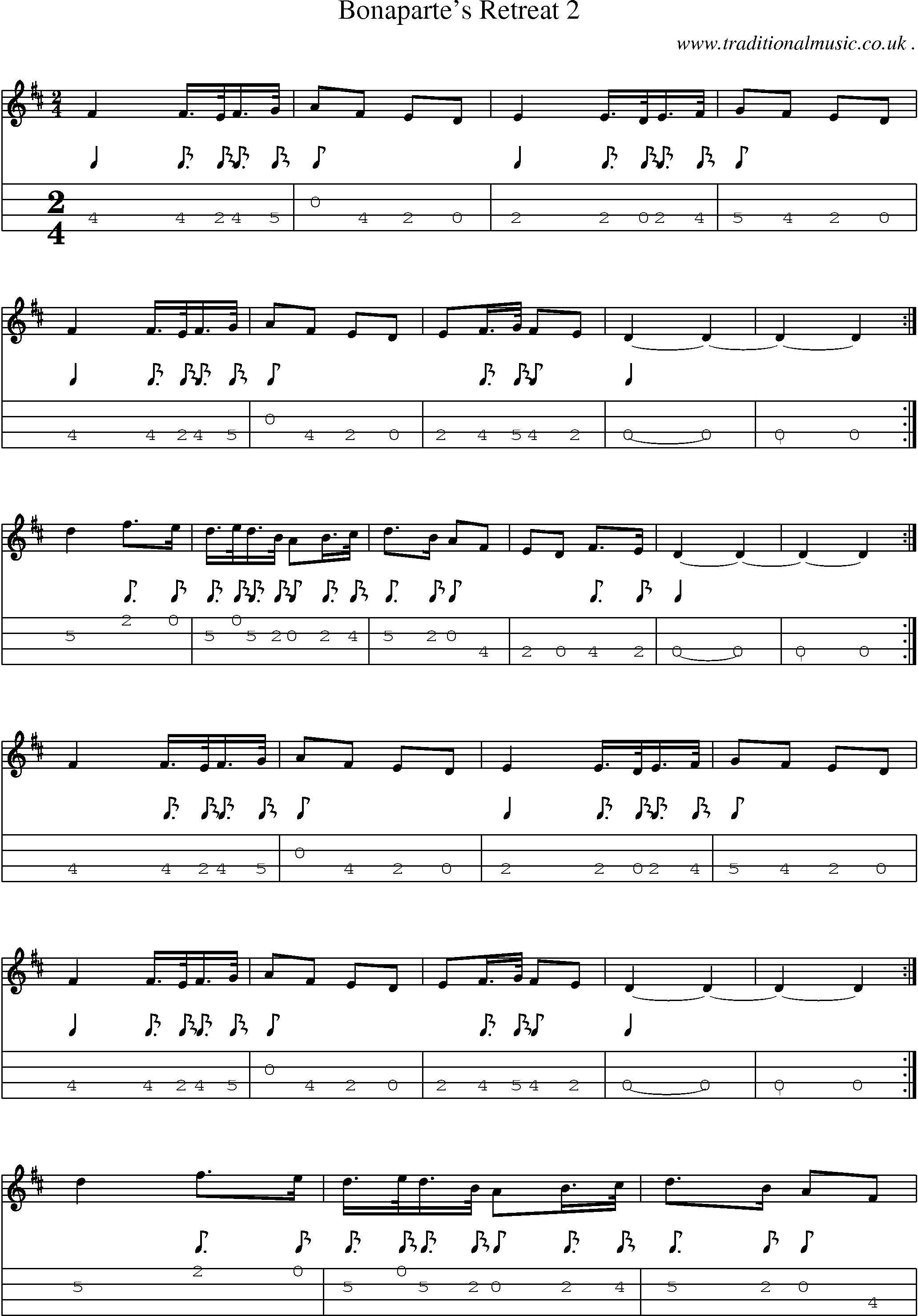 Music Score and Mandolin Tabs for Bonapartes Retreat 2