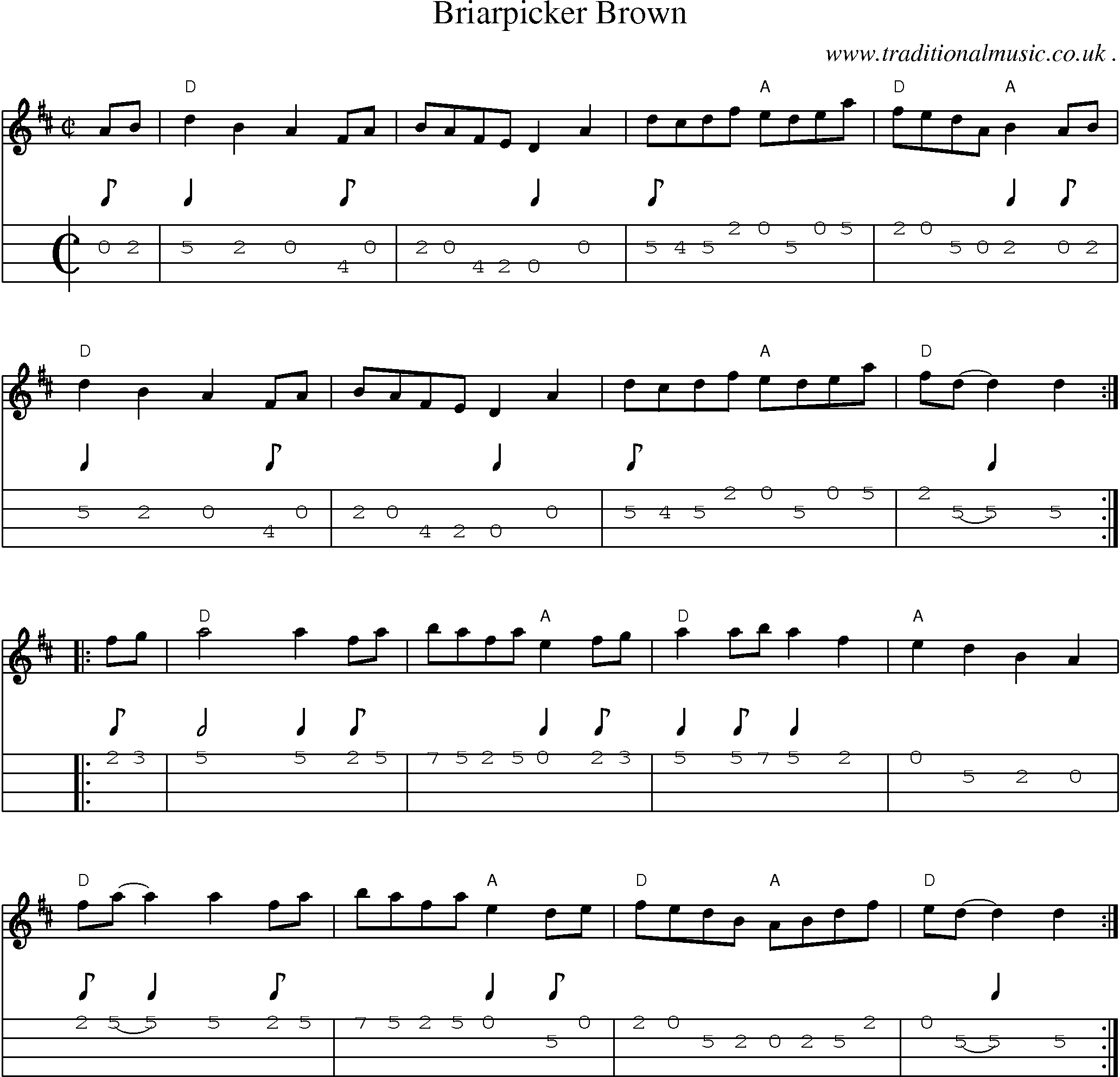 Music Score and Mandolin Tabs for Briarpicker Brown