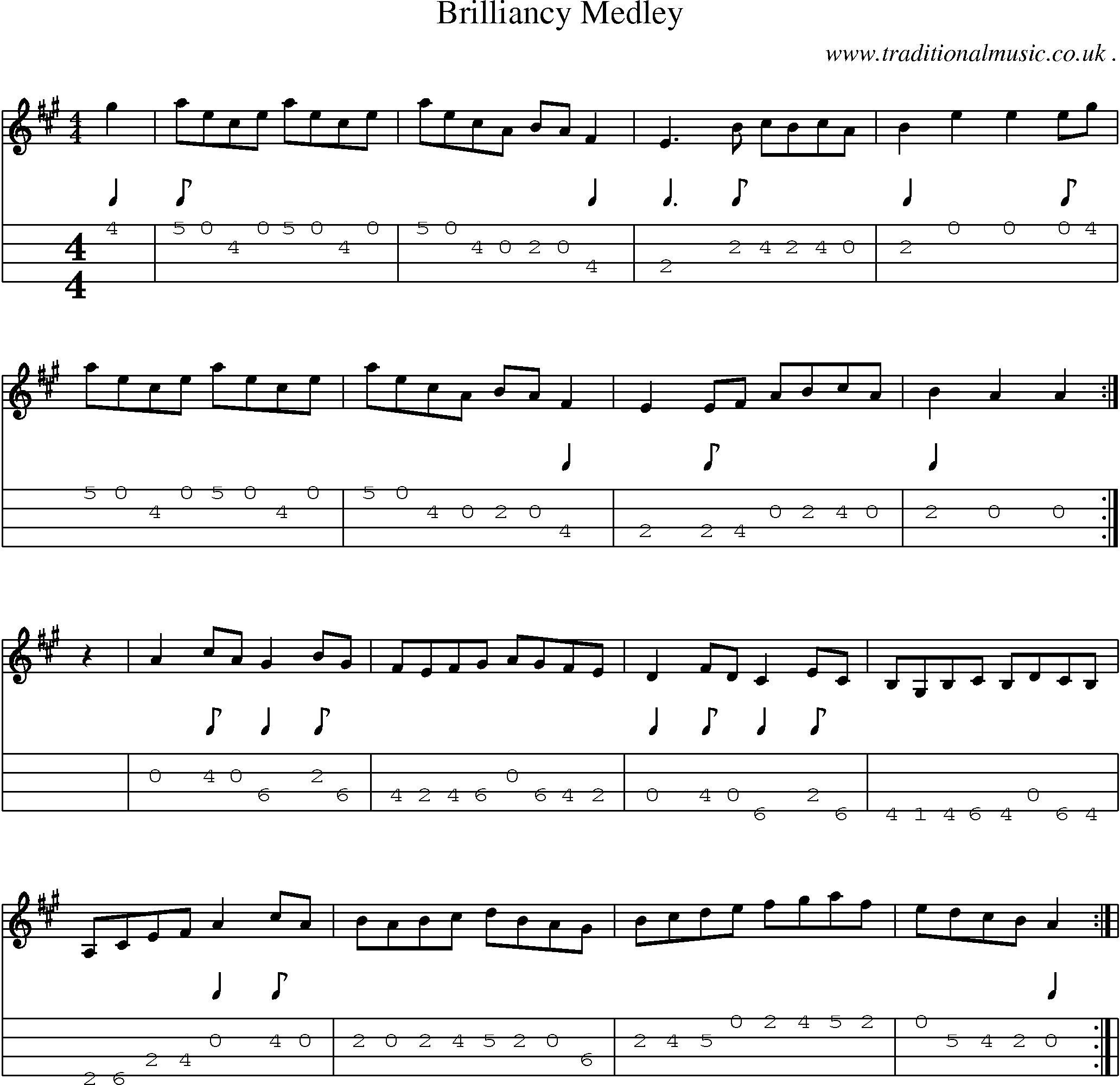 Music Score and Mandolin Tabs for Brilliancy Medley