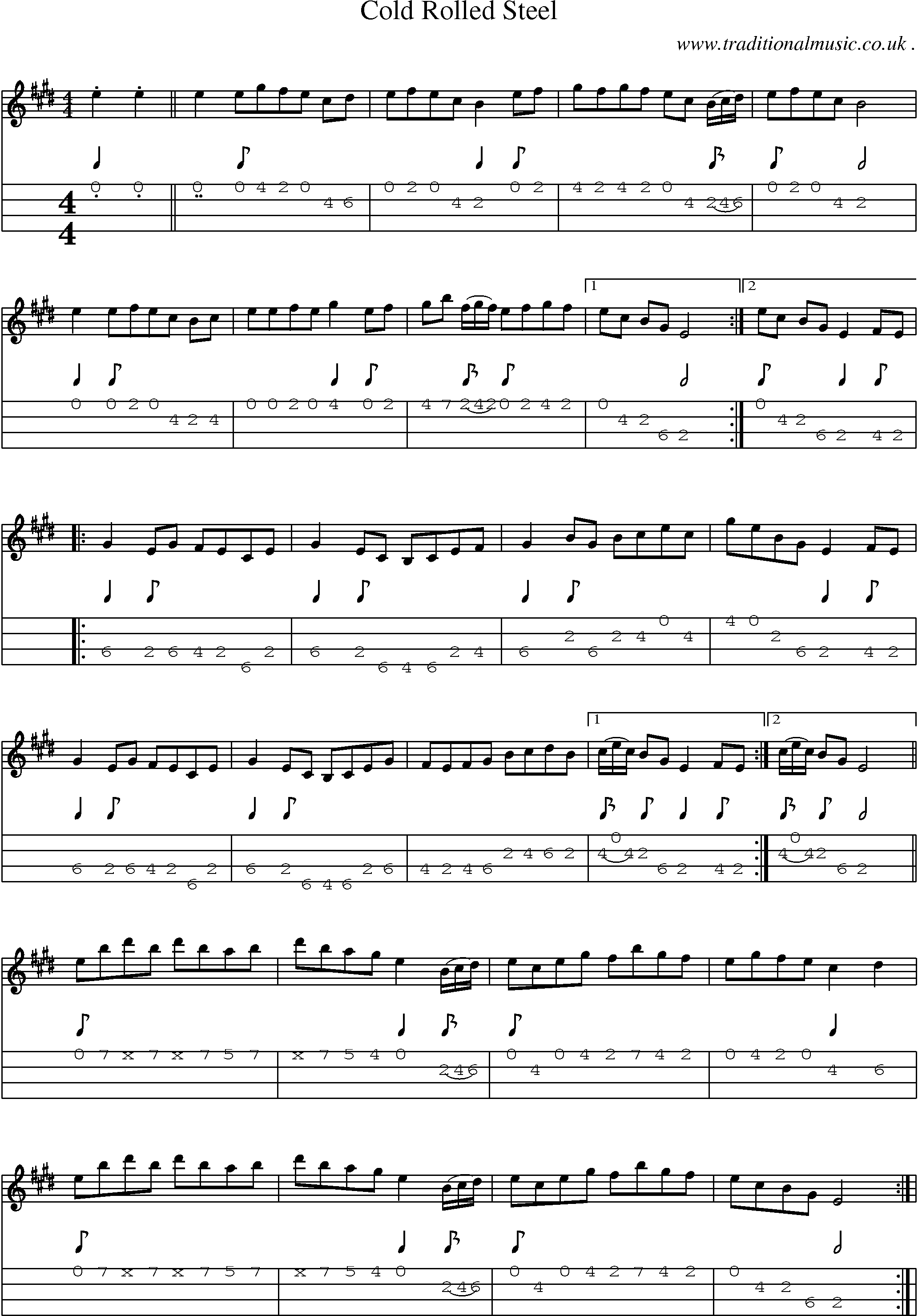 Music Score and Mandolin Tabs for Cold Rolled Steel