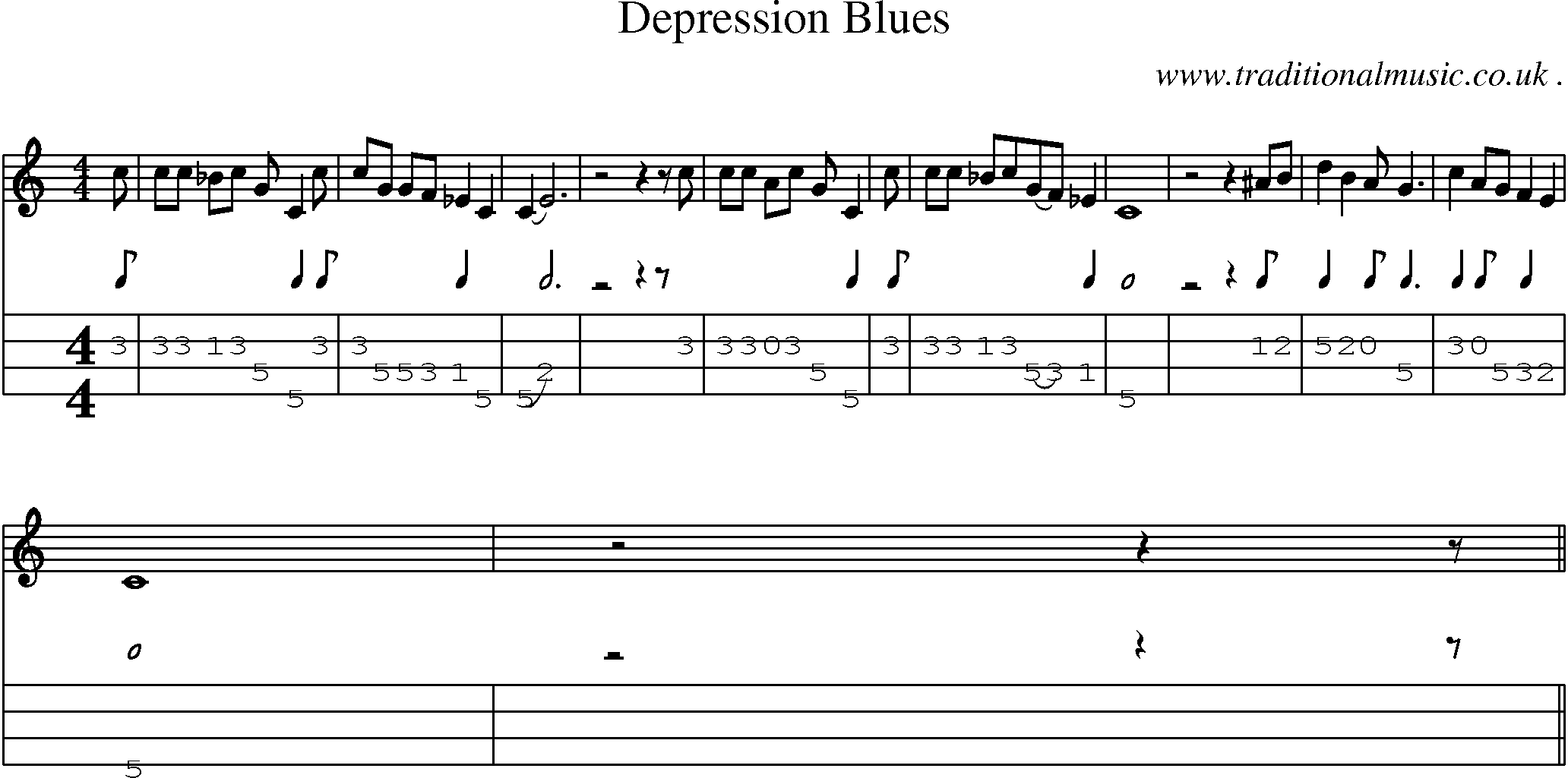 Music Score and Mandolin Tabs for Depression Blues