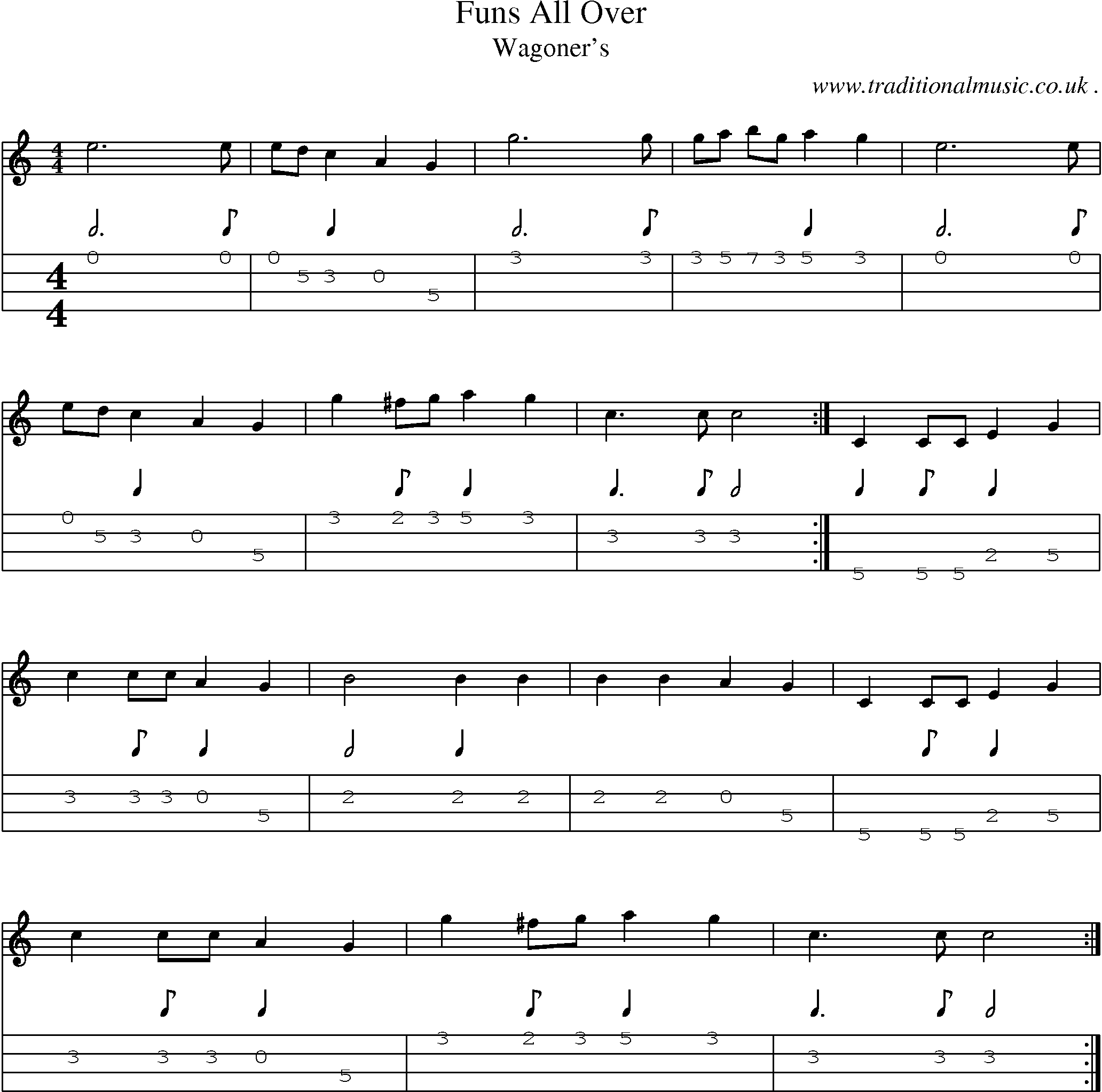 Music Score and Mandolin Tabs for Funs All Over