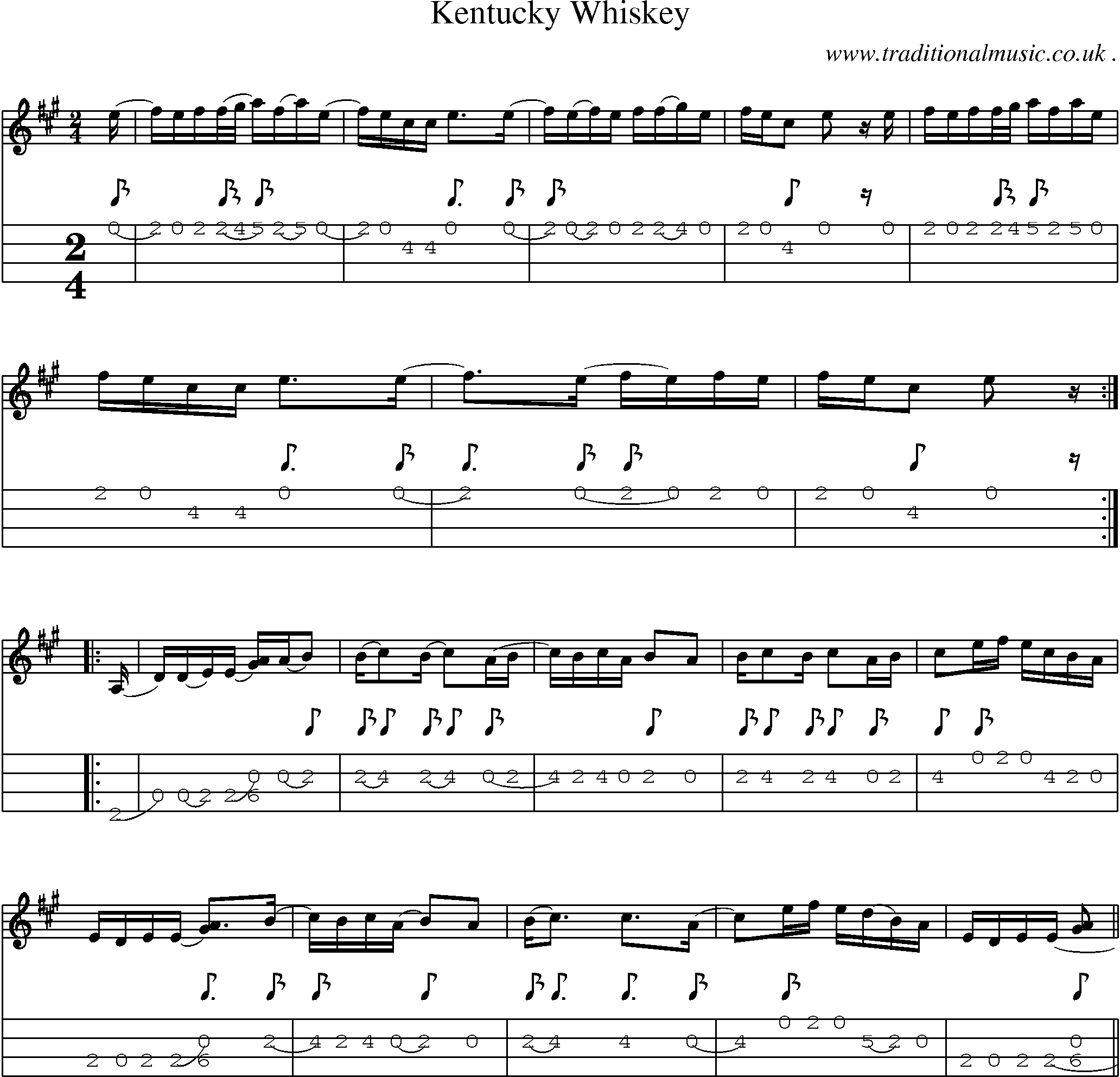 Music Score and Mandolin Tabs for Kentucky Whiskey