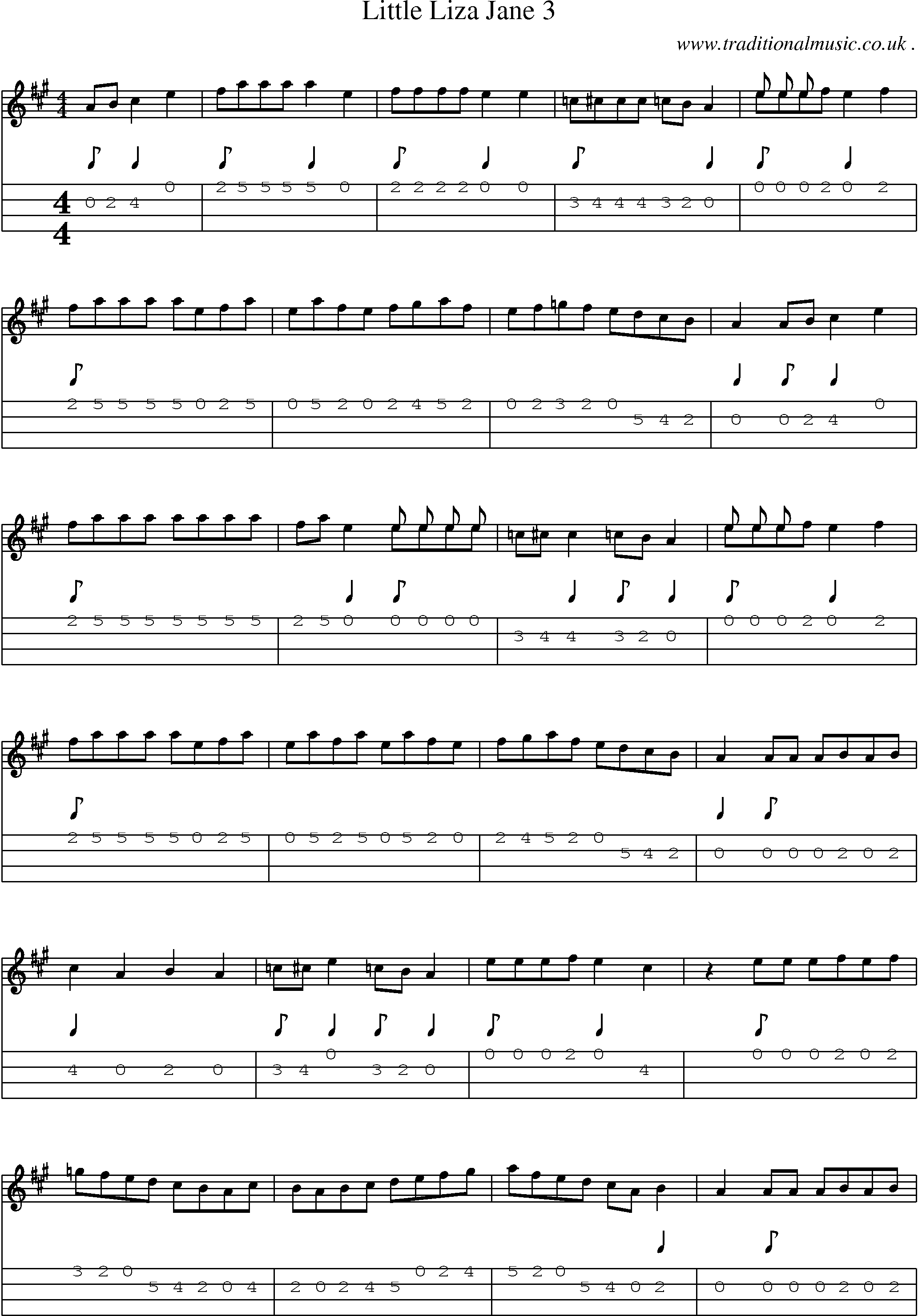 Music Score and Mandolin Tabs for Little Liza Jane 3