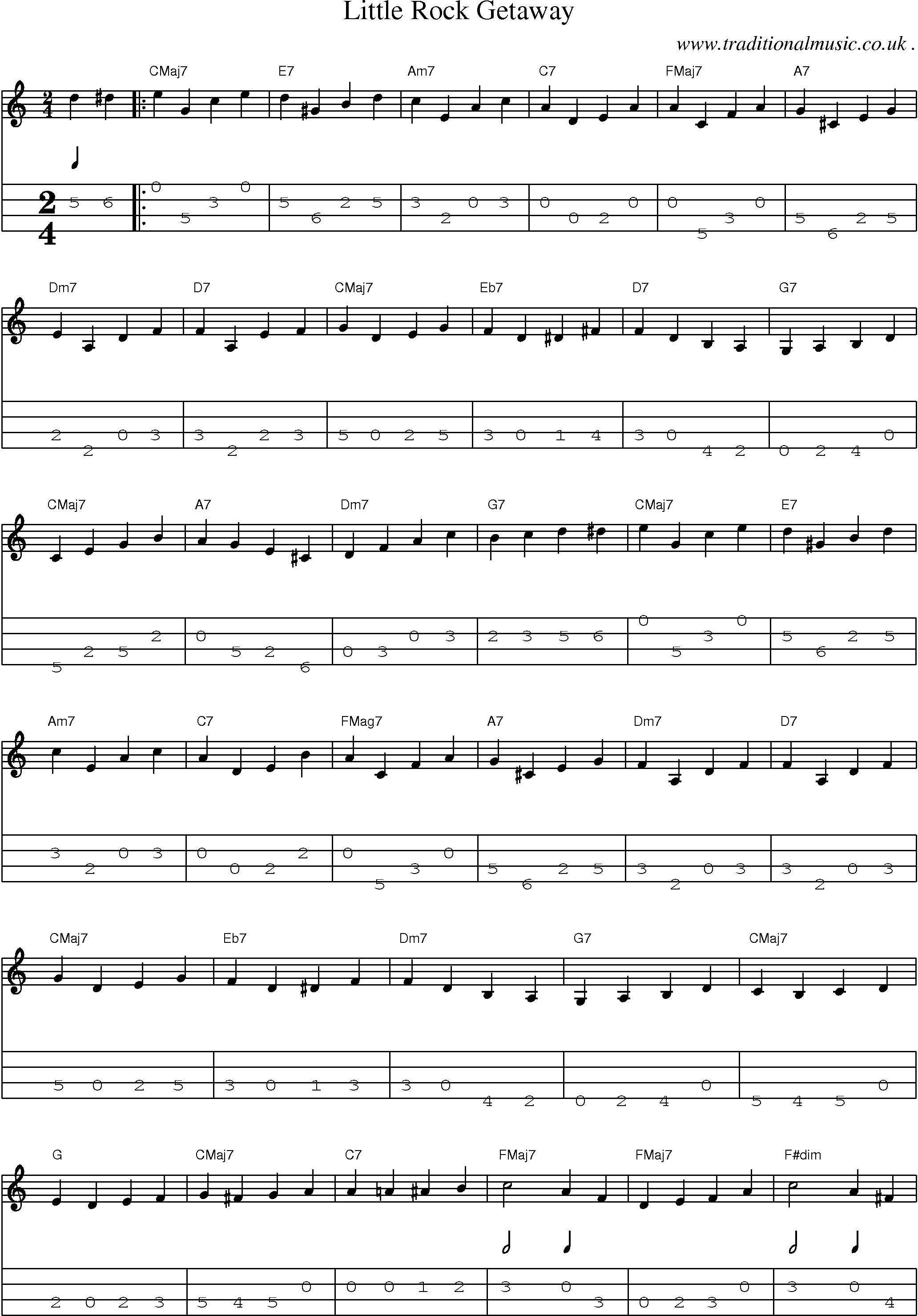 Music Score and Mandolin Tabs for Little Rock Getaway