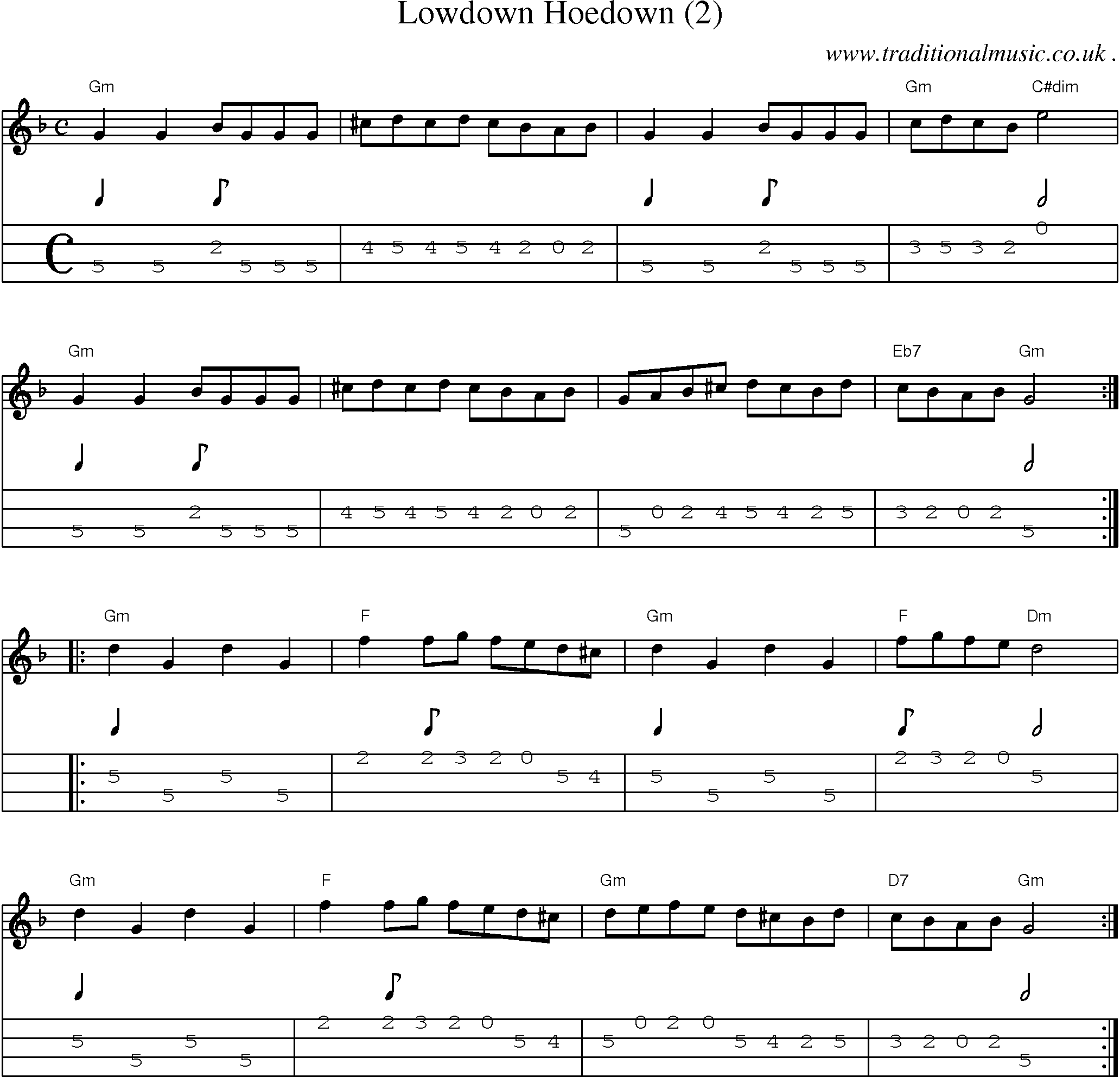 Music Score and Mandolin Tabs for Lowdown Hoedown (2)