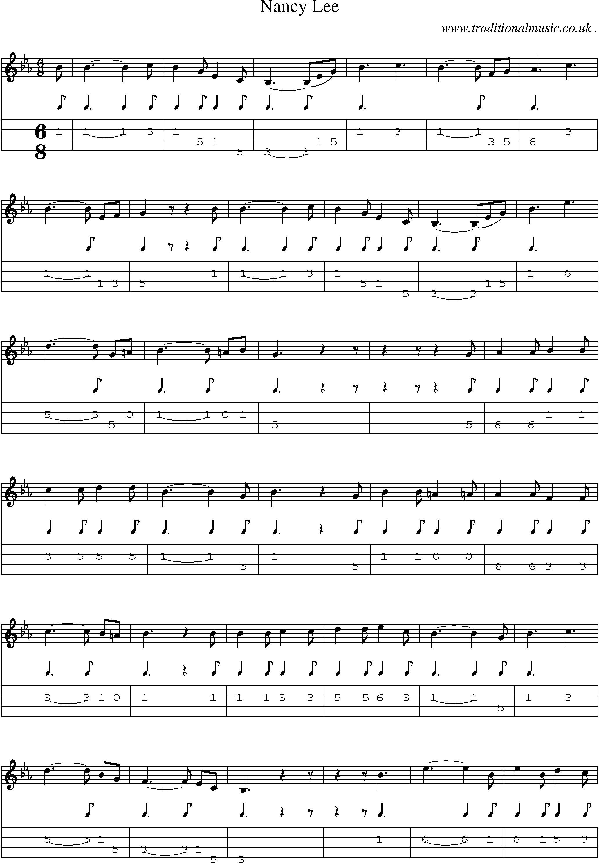 Music Score and Mandolin Tabs for Nancy Lee