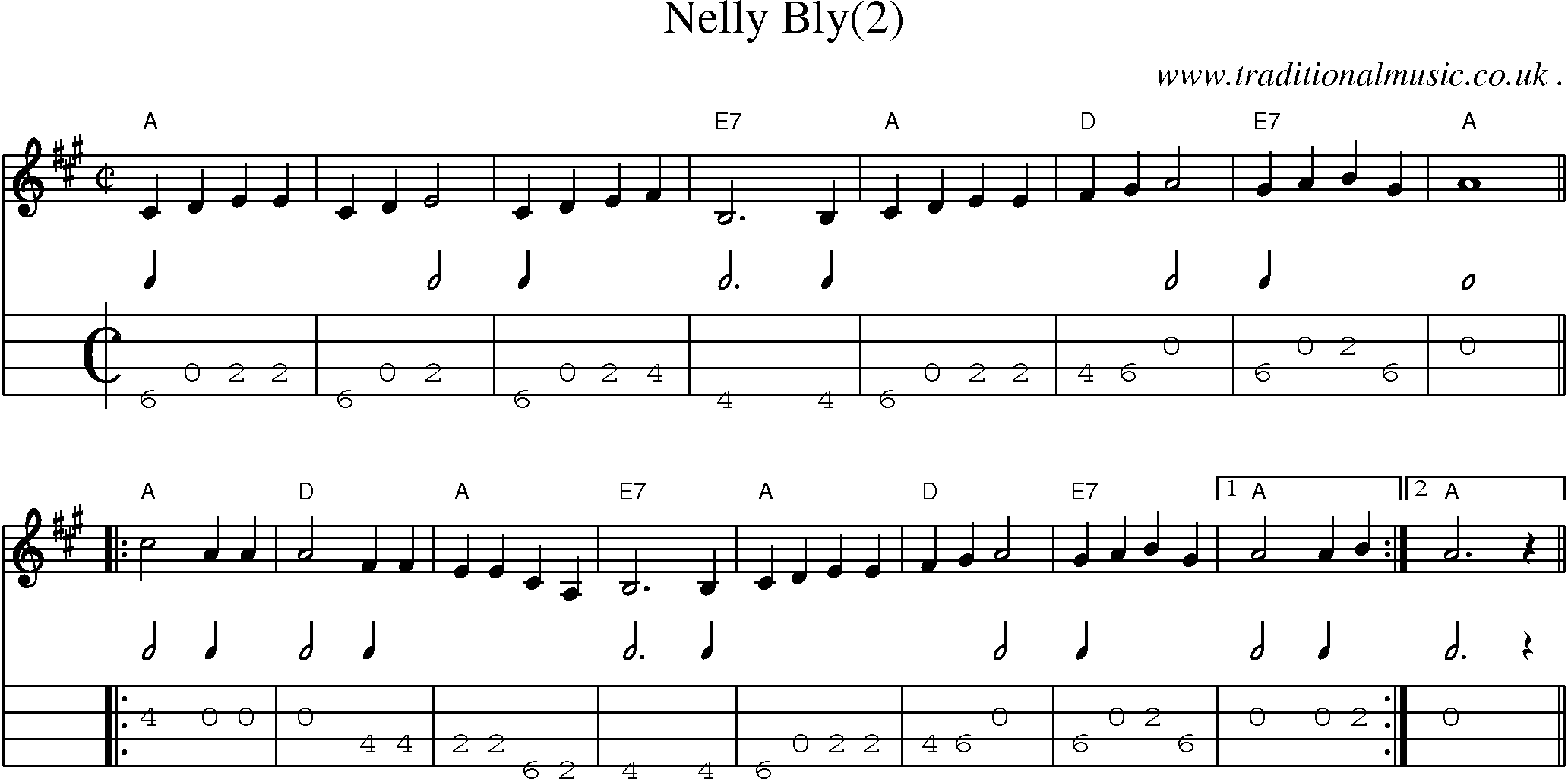 Music Score and Mandolin Tabs for Nelly Bly(2)