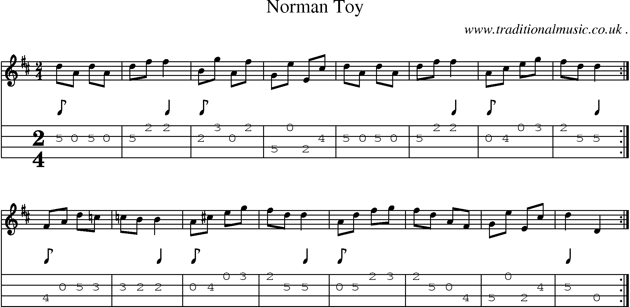 Music Score and Mandolin Tabs for Norman Toy