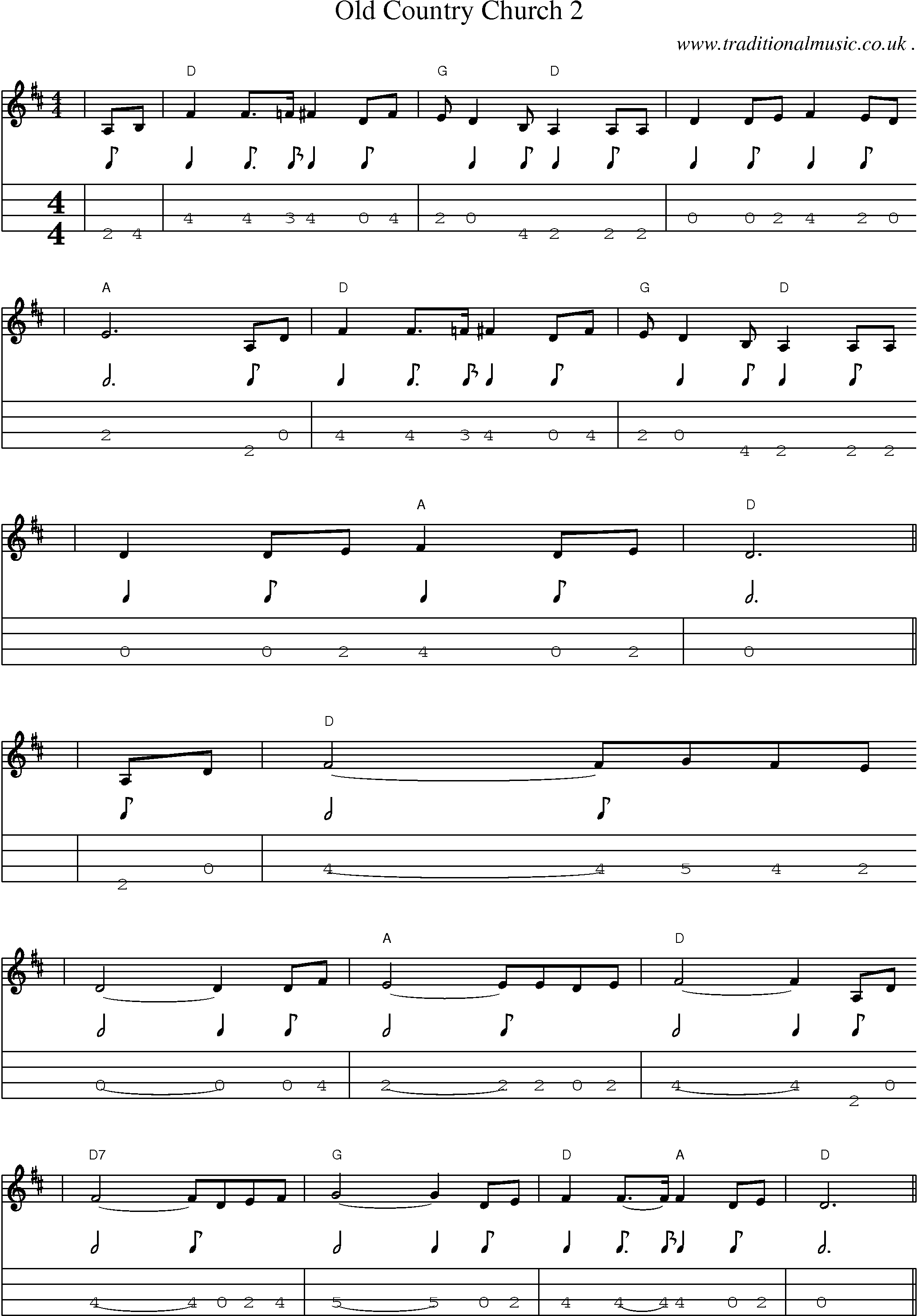 Music Score and Mandolin Tabs for Old Country Church 2