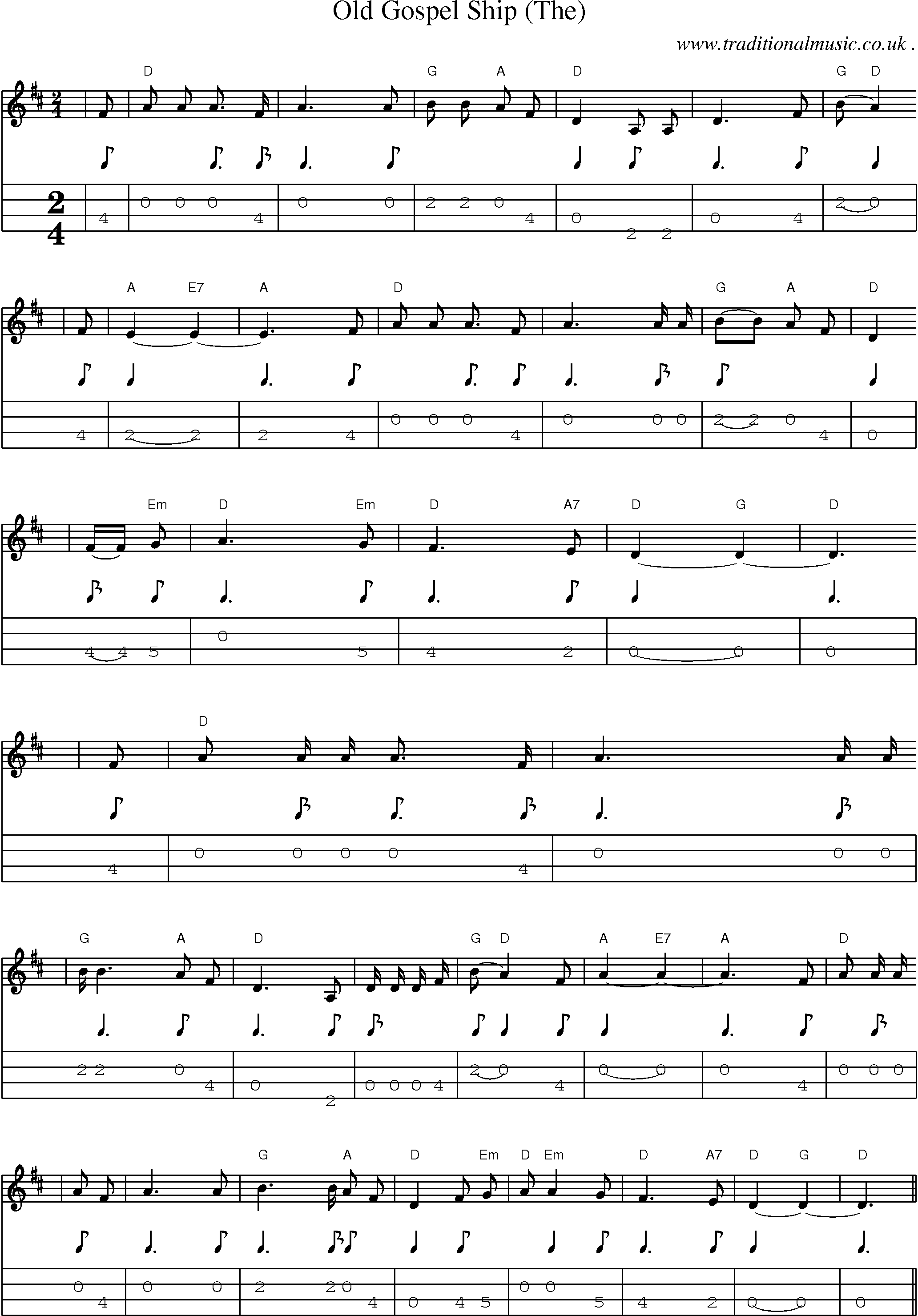 Music Score and Mandolin Tabs for Old Gospel Ship (the)