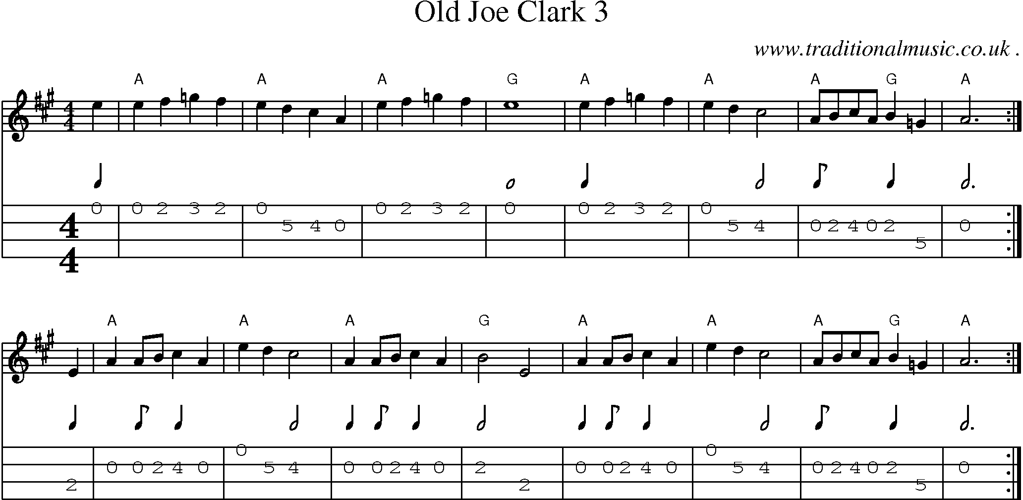 Music Score and Mandolin Tabs for Old Joe Clark 3