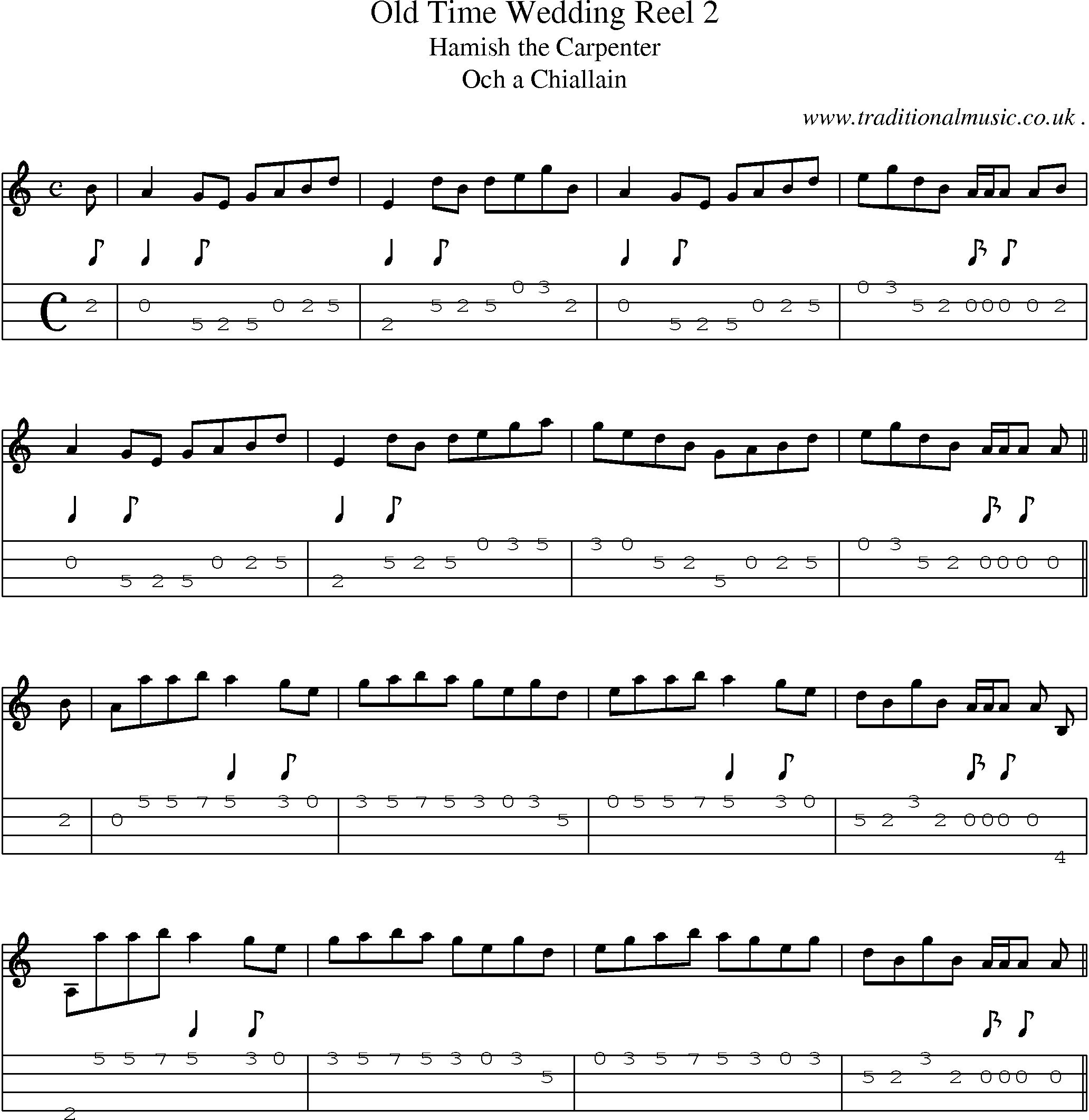Music Score and Mandolin Tabs for Old Time Wedding Reel 2