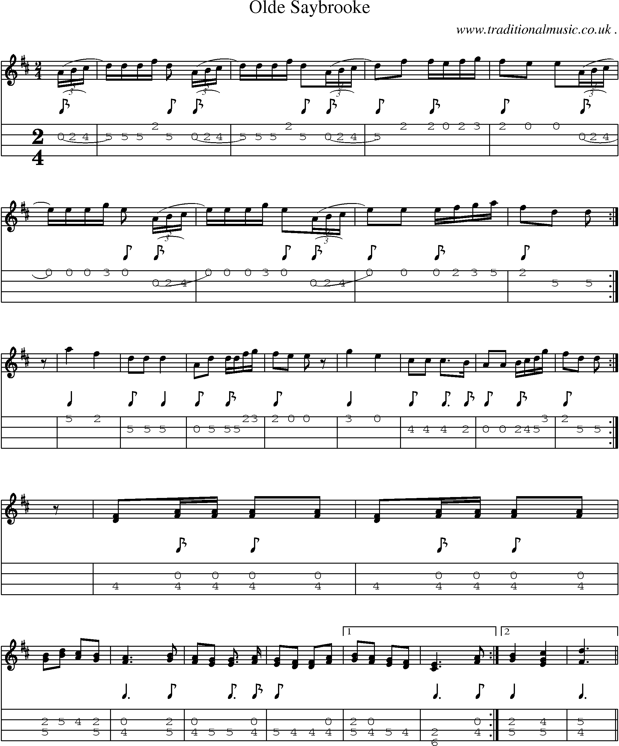 Music Score and Mandolin Tabs for Olde Saybrooke
