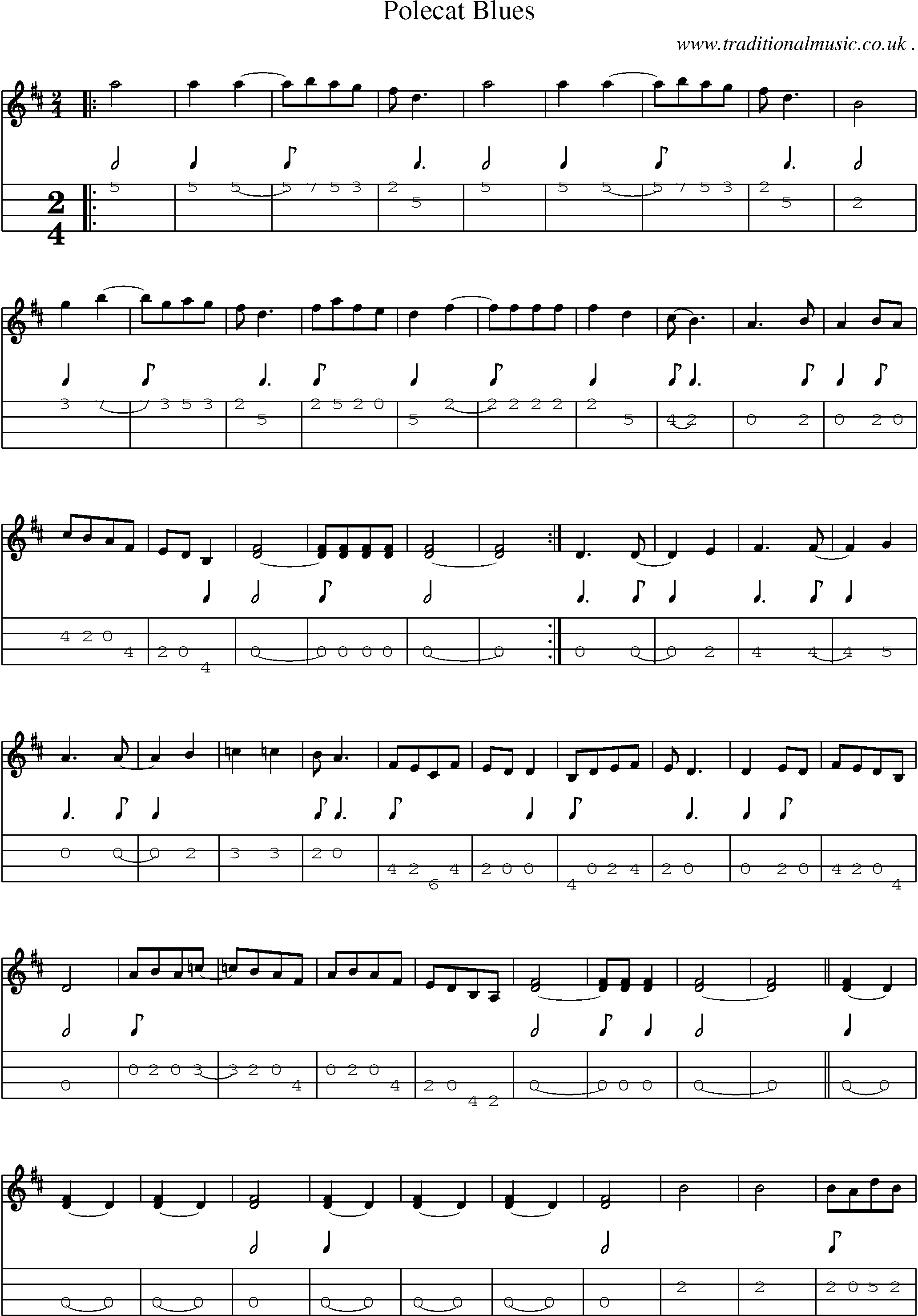 Music Score and Mandolin Tabs for Polecat Blues