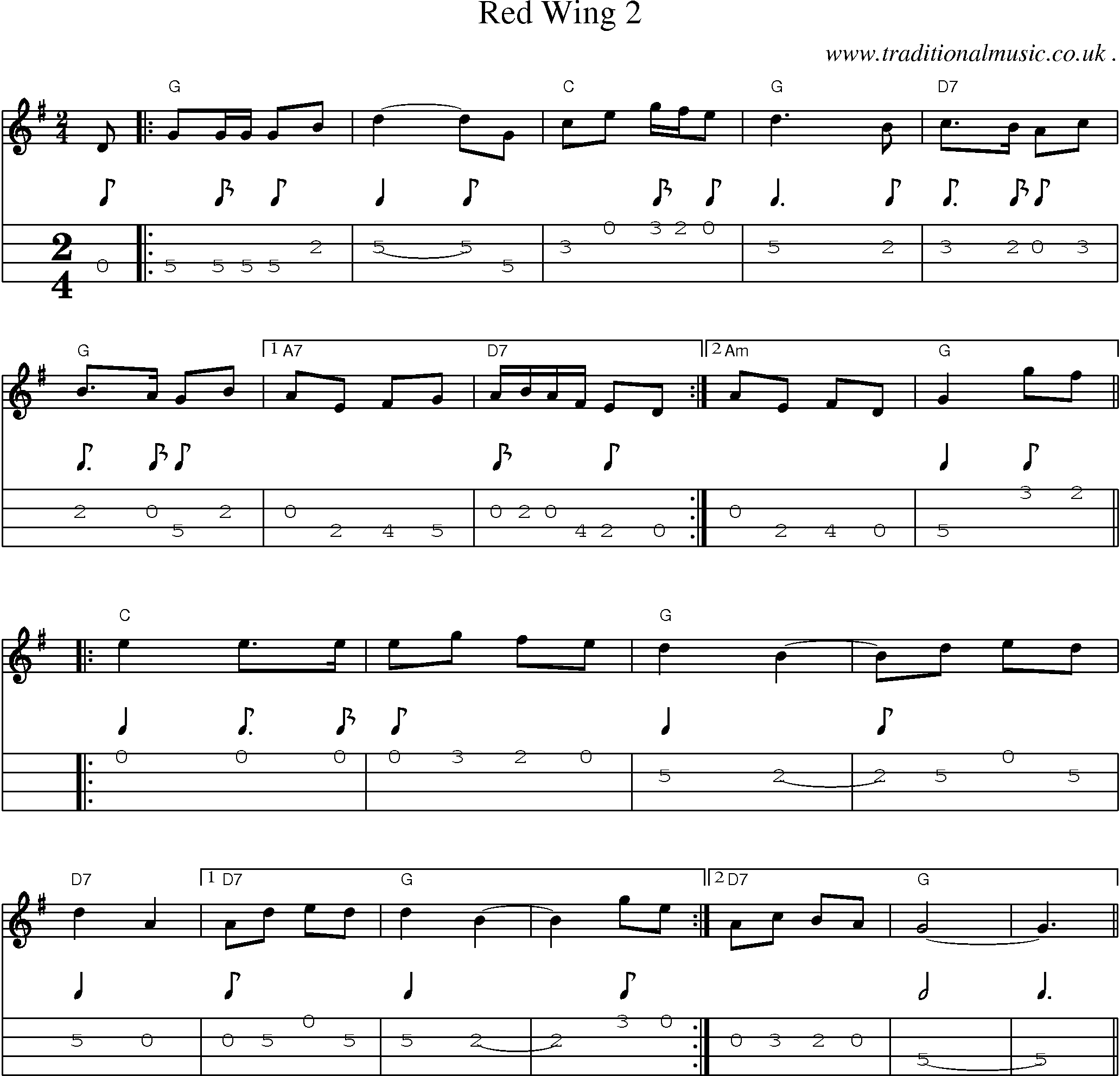 Music Score and Mandolin Tabs for Red Wing 2