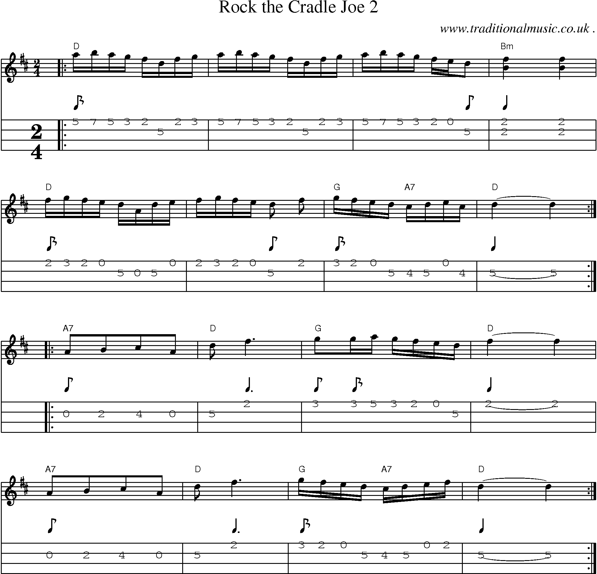Music Score and Mandolin Tabs for Rock The Cradle Joe 2