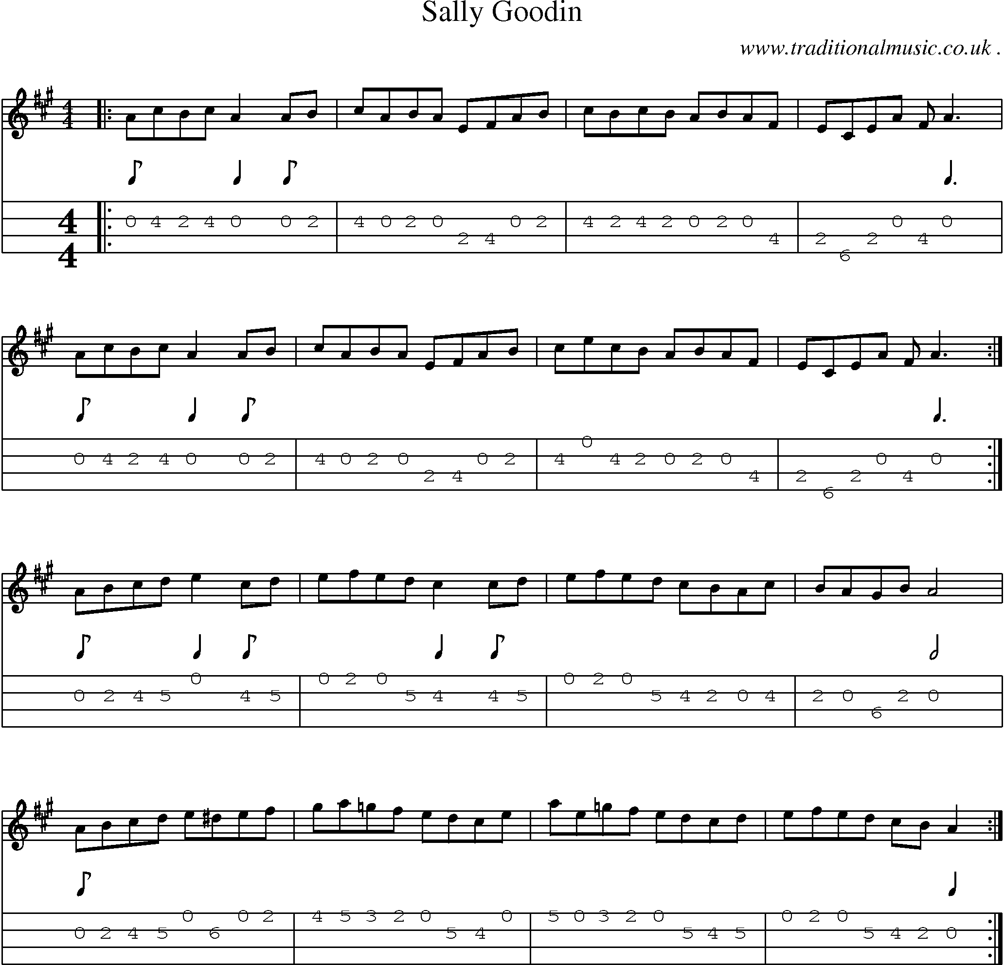 Music Score and Mandolin Tabs for Sally Goodin