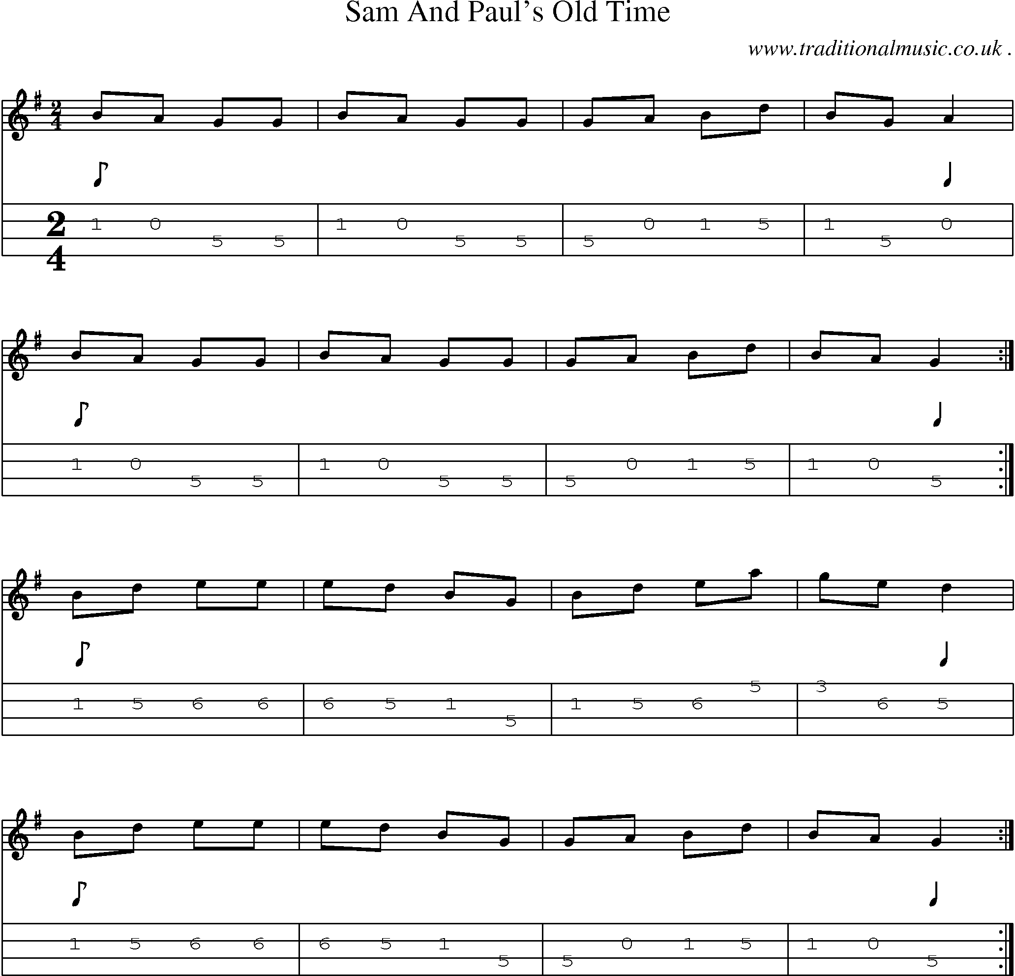 Music Score and Mandolin Tabs for Sam And Pauls Old Time