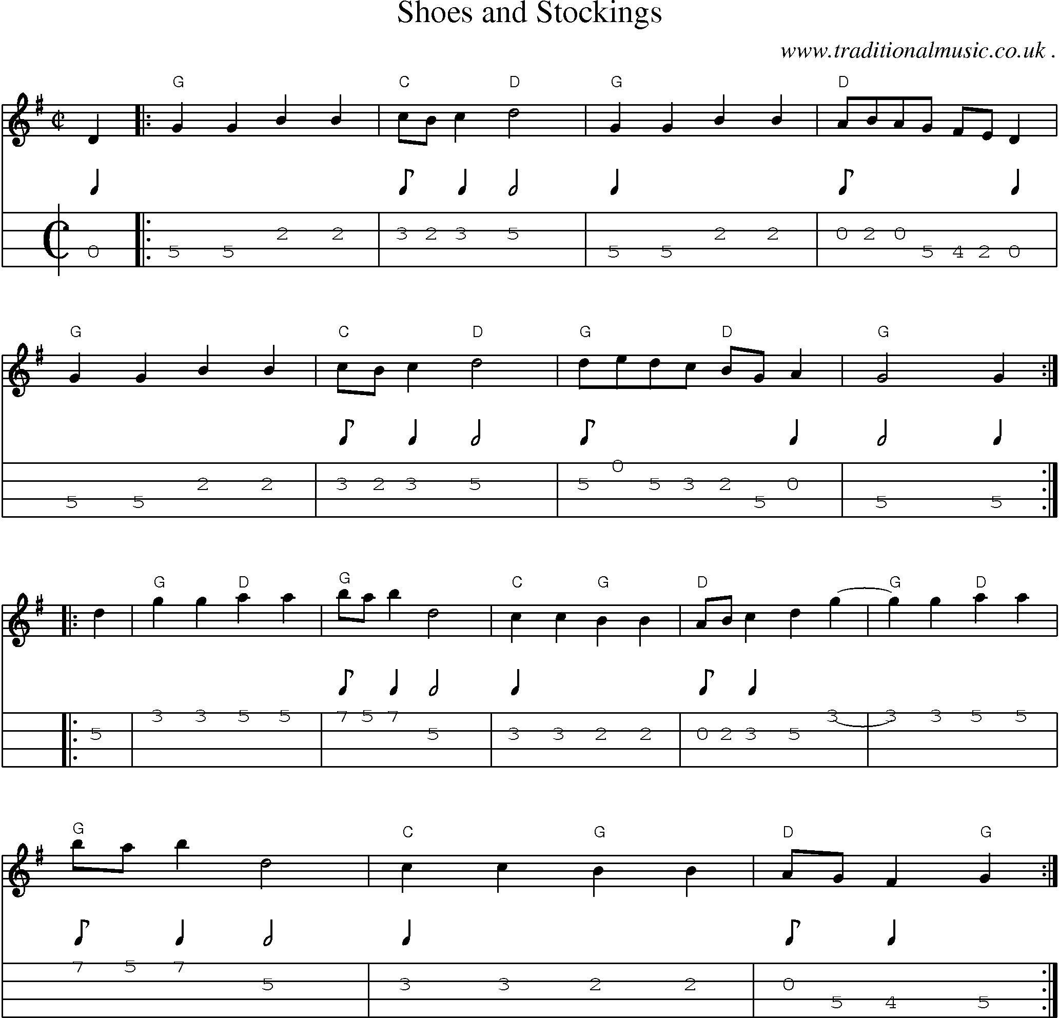 Music Score and Mandolin Tabs for Shoes And Stockings