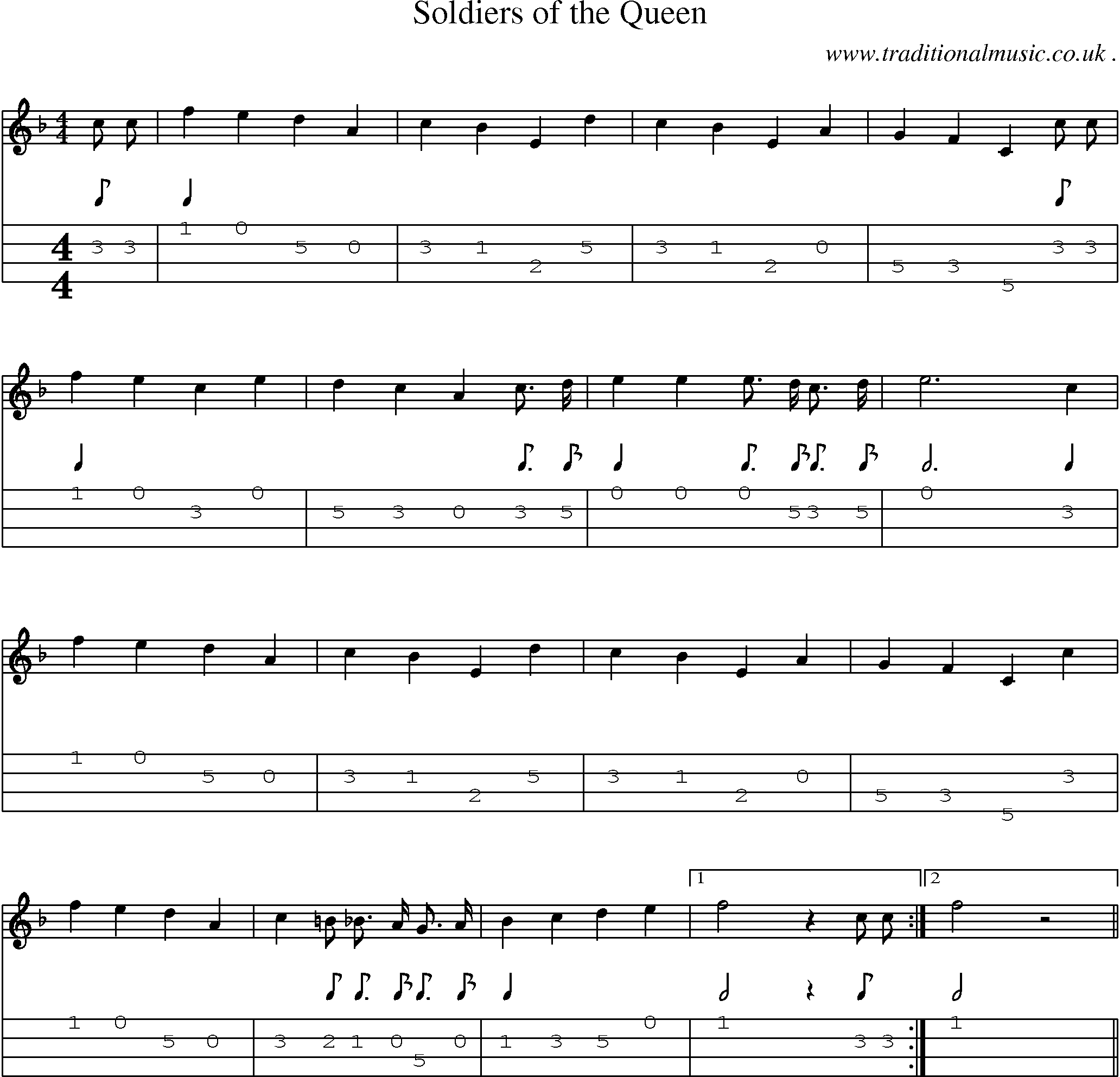 Music Score and Mandolin Tabs for Soldiers Of The Queenthe Ghw029