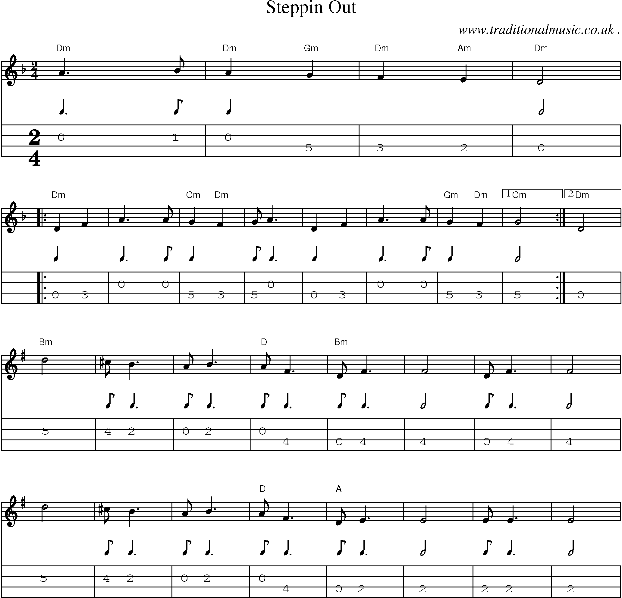 Music Score and Mandolin Tabs for Steppin Out