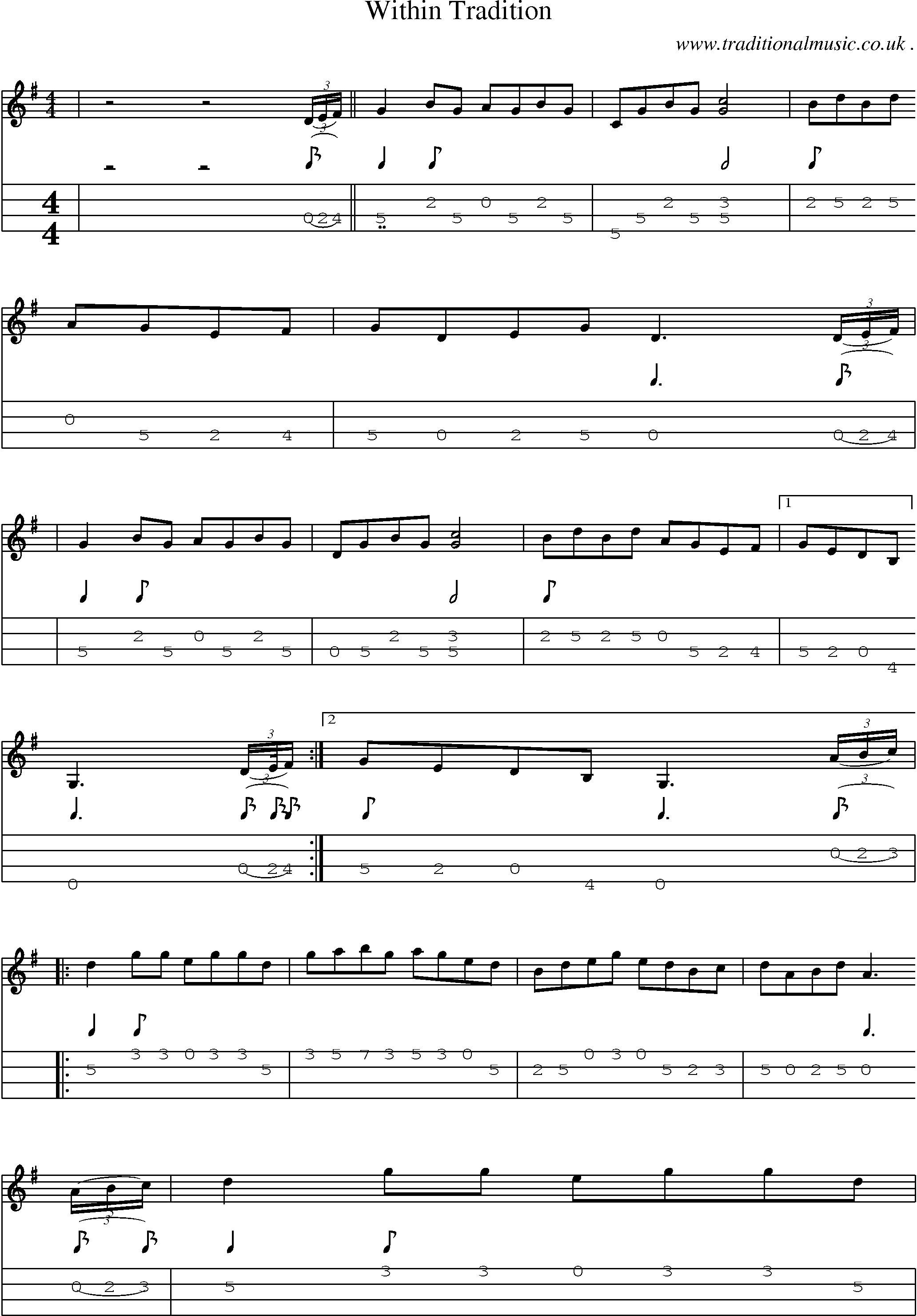 Music Score and Mandolin Tabs for Within Tradition