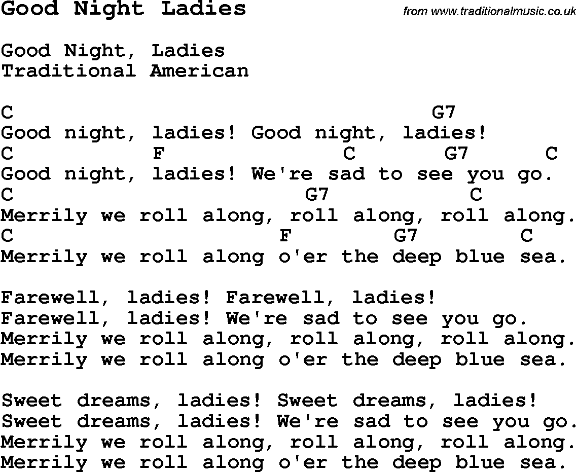 Traditional Song Good Night Ladies with Chords, Tabs and Lyrics