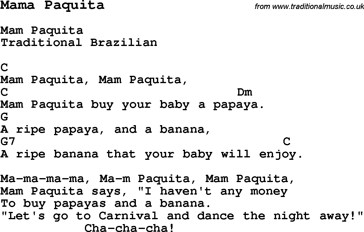 Traditional Song Mama Paquita with Chords, Tabs and Lyrics