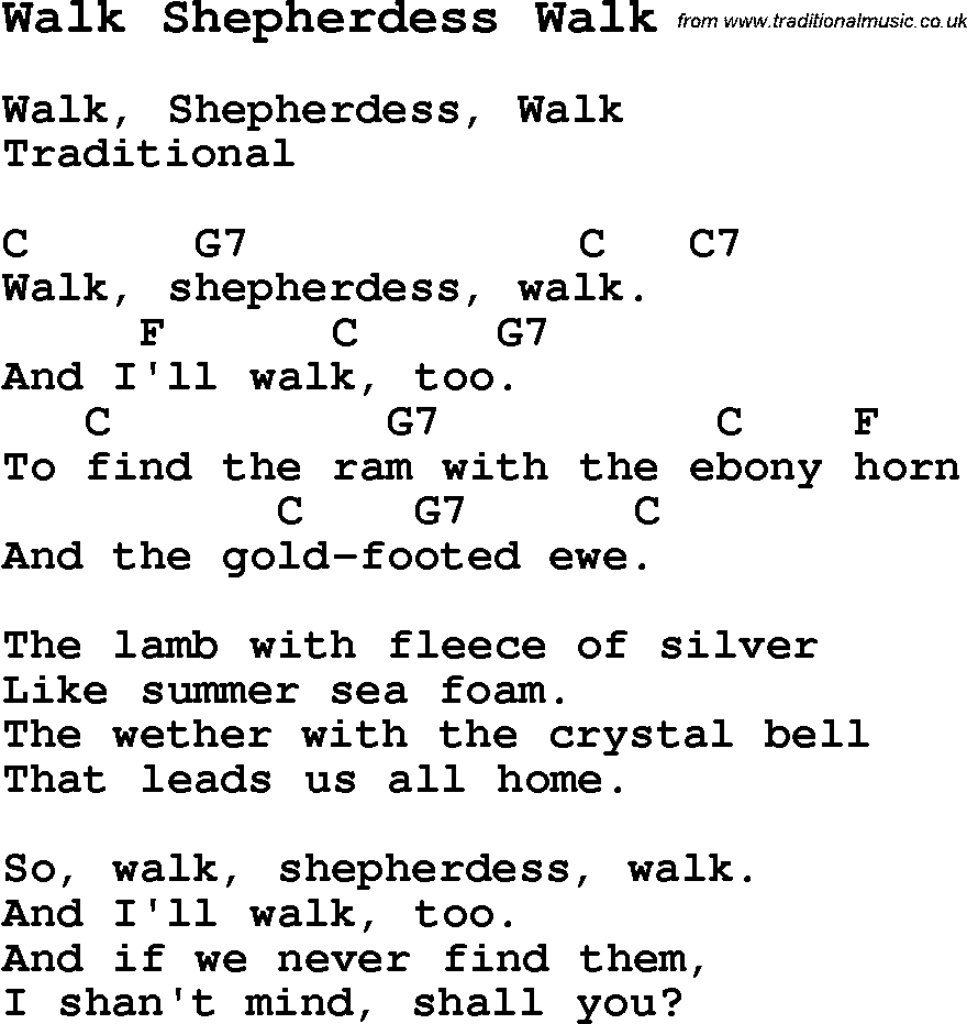 Traditional Song Walk Shepherdess Walk with Chords, Tabs and Lyrics