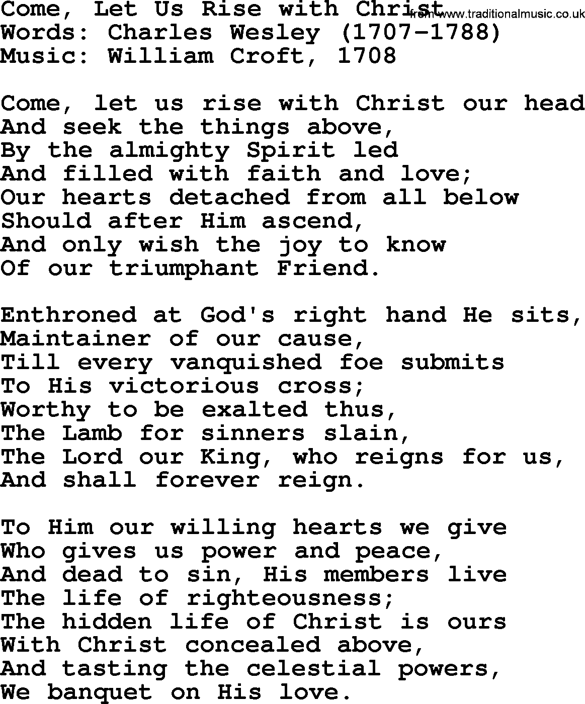 Ascensiontide Hynms collection, Hymn: Come, Let Us Rise With Christ, lyrics and PDF