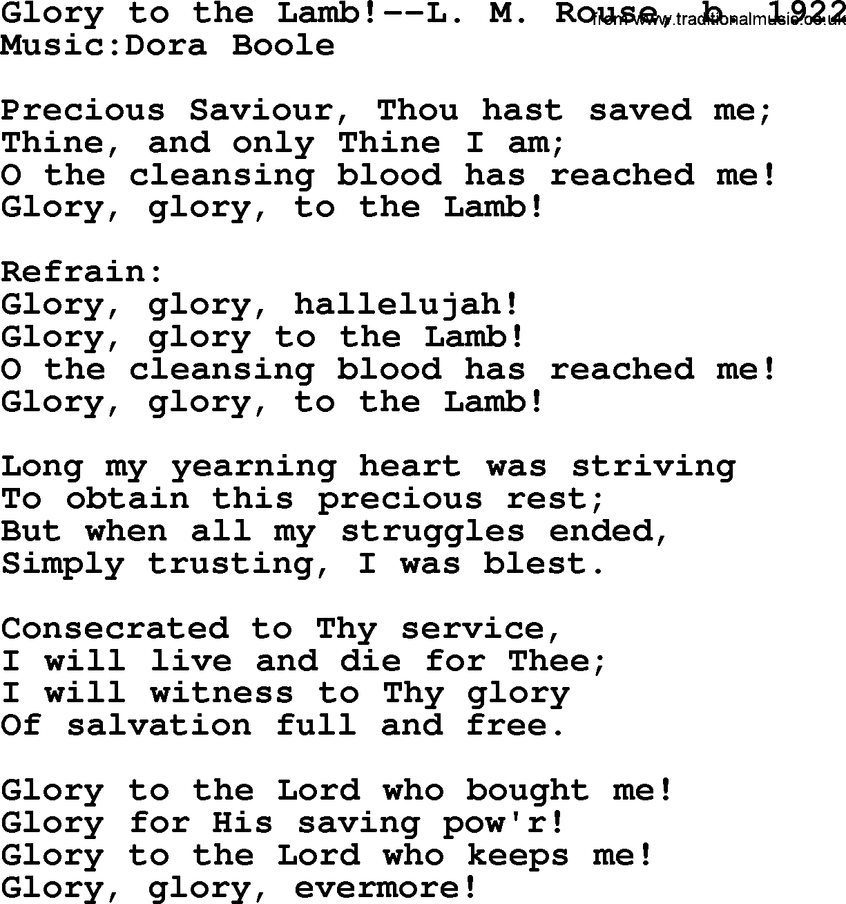 Ascensiontide Hynms collection, Hymn: Glory To The Lamb!-L M Rouse, lyrics and PDF