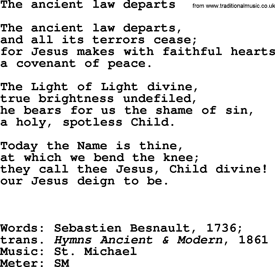 Ascensiontide Hynms collection, Hymn: The Ancient Law Departs, lyrics and PDF