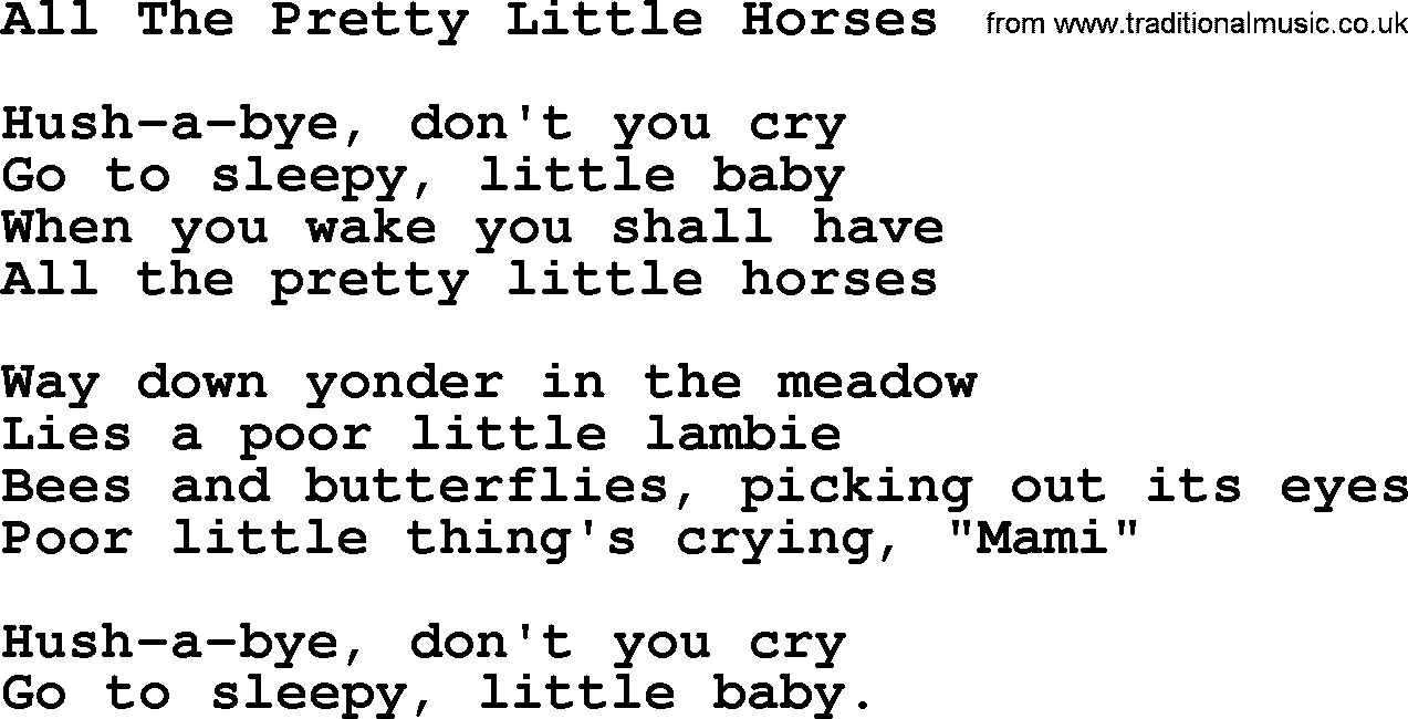 Joan Baez song All The Pretty Little Horses, lyrics