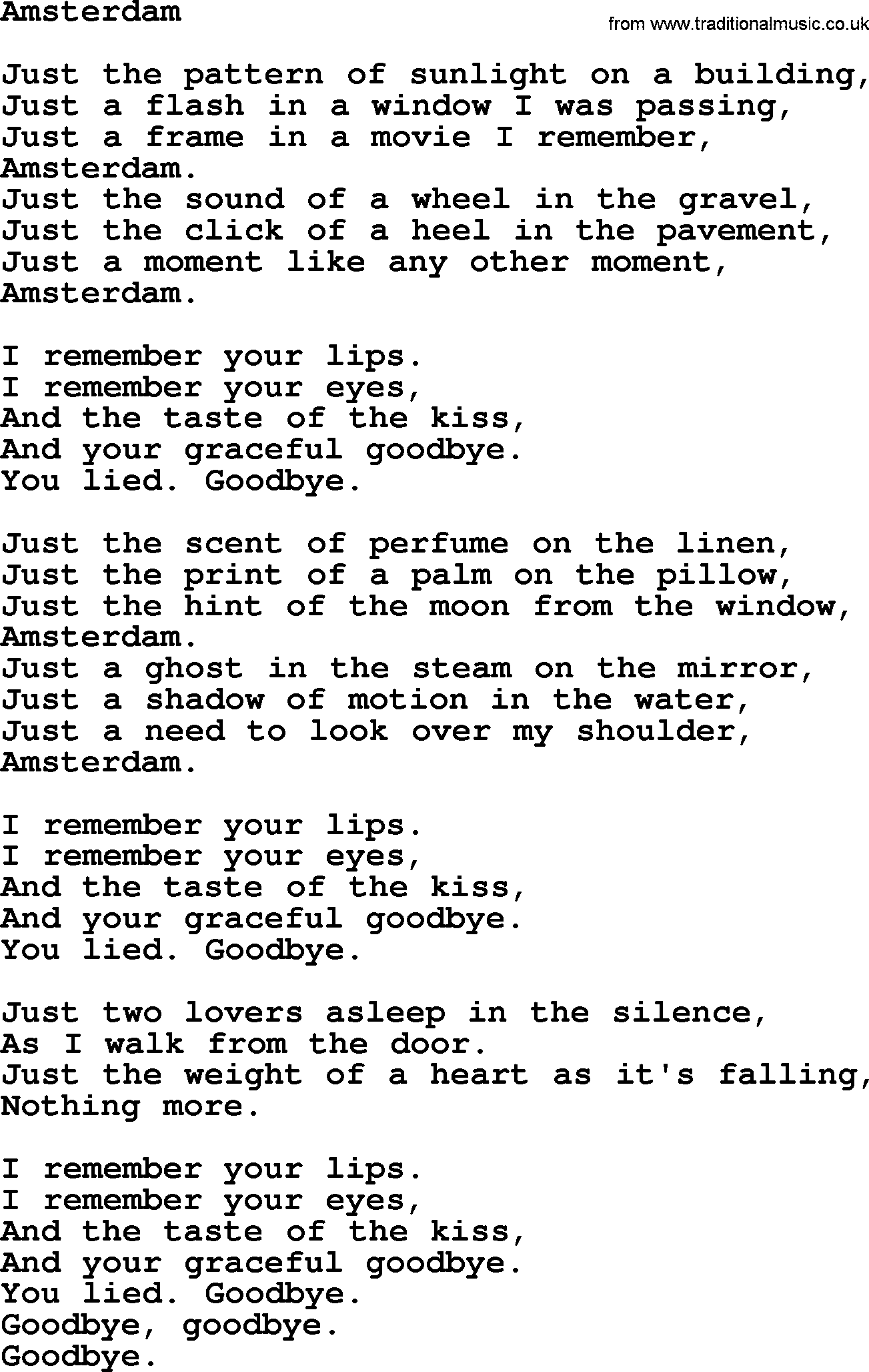 Joan Baez song Amsterdam, lyrics