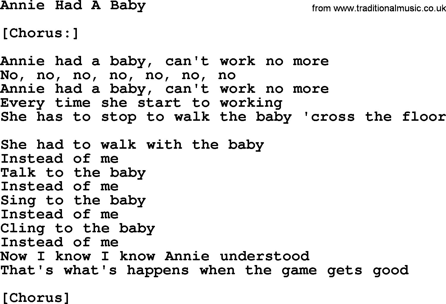 Joan Baez song Annie Had A Baby, lyrics