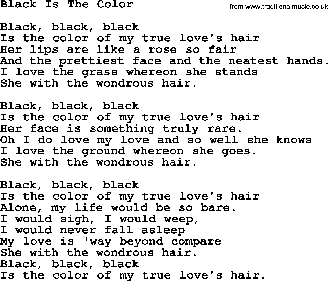 Joan Baez song Black Is The Color, lyrics