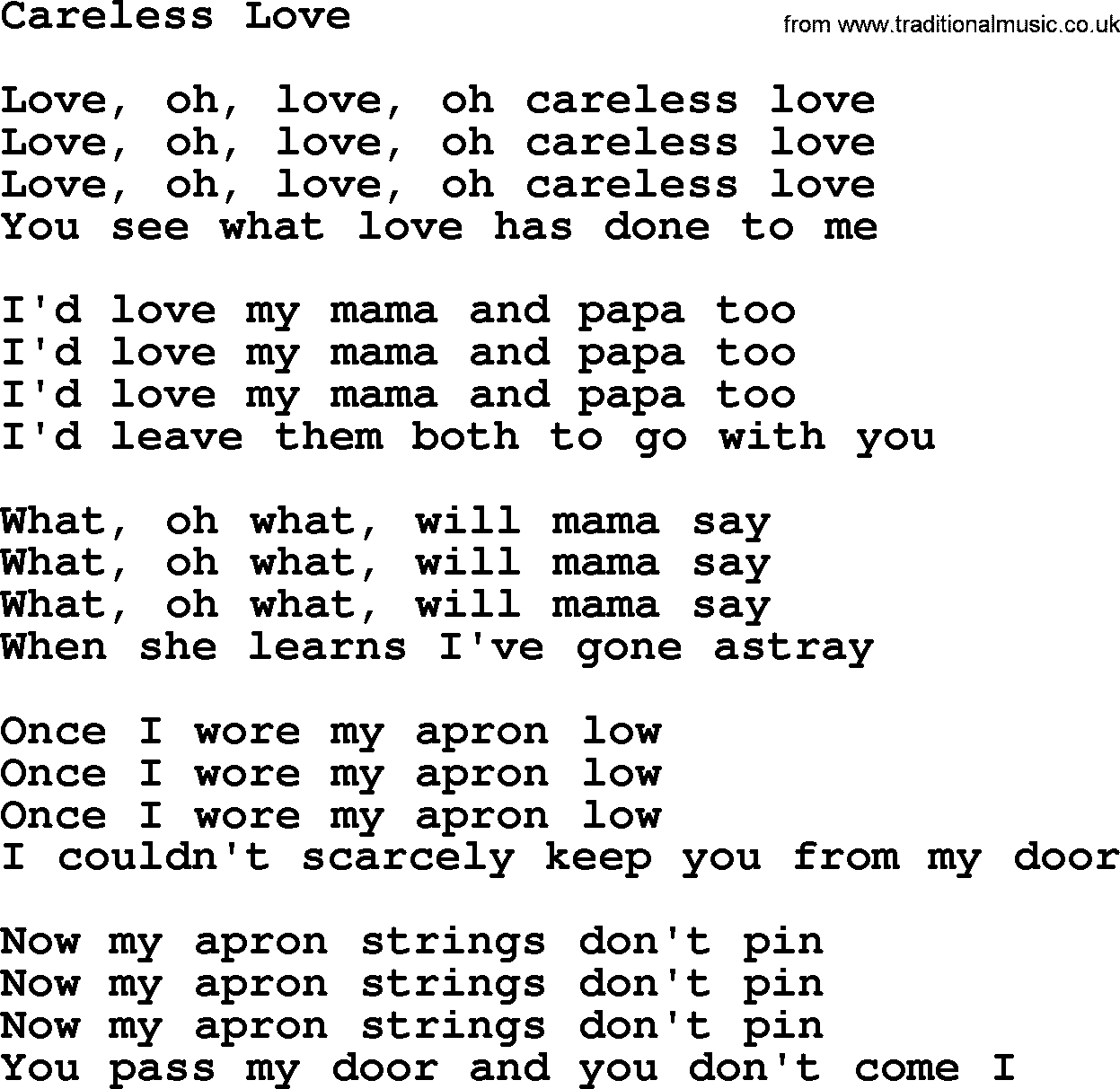 Joan Baez song Careless Love, lyrics